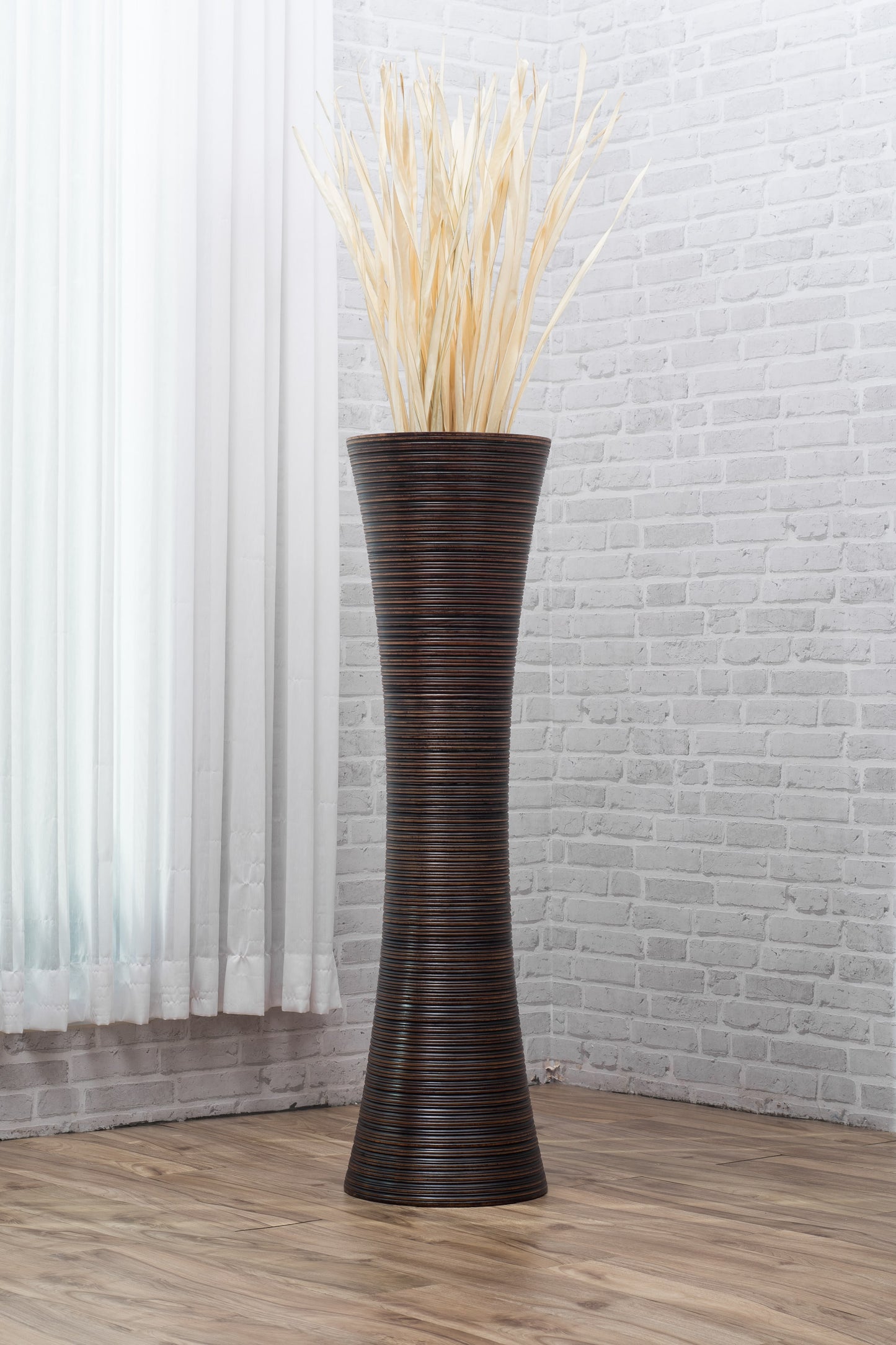 Large Mango Wood Floor Vase – Handcrafted Decorative Highlight from Thailand, brown, 105 cm