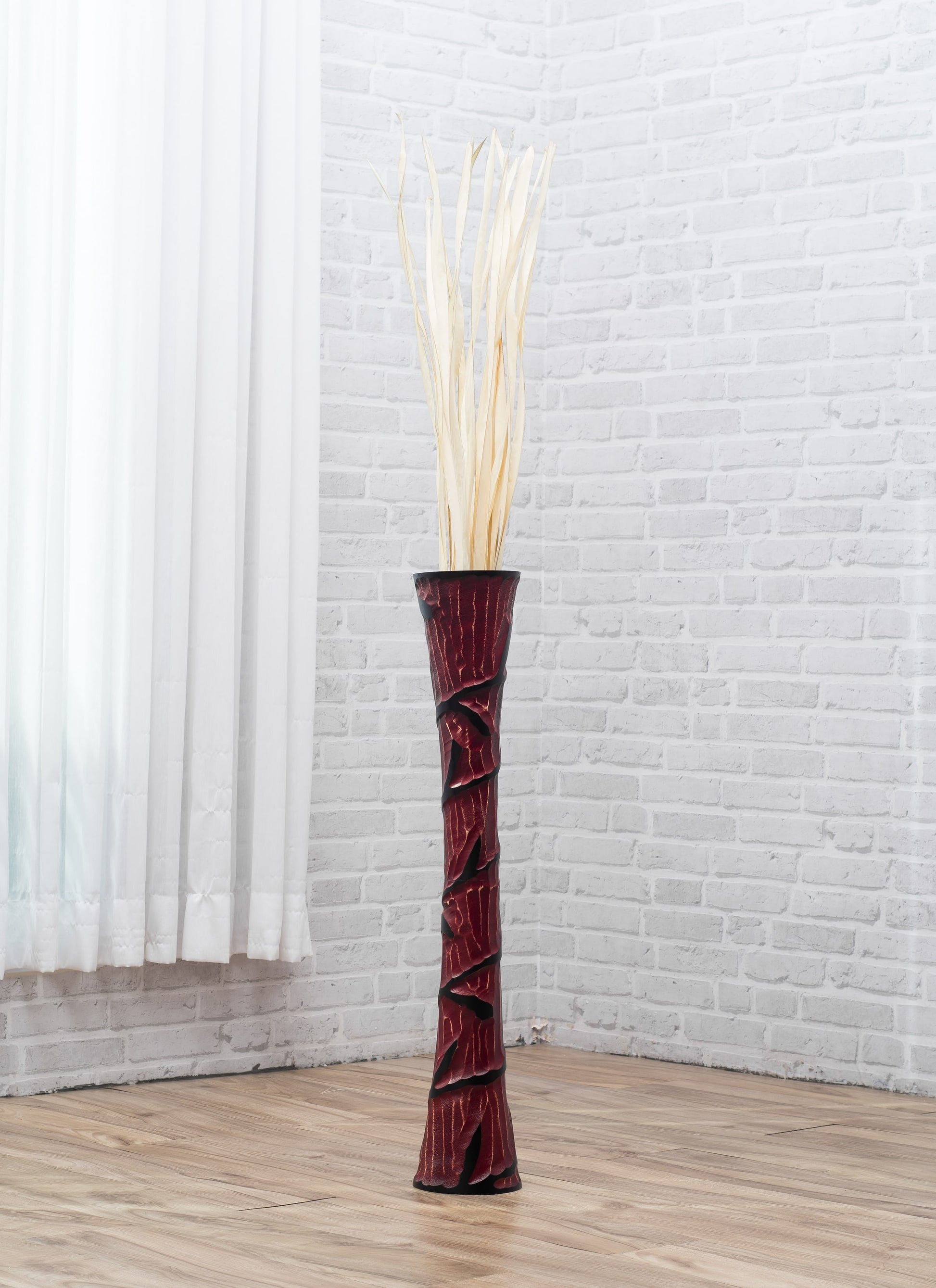 Large Mango Wood Floor Vase – Handcrafted Decorative Highlight from Thailand, 65 cm