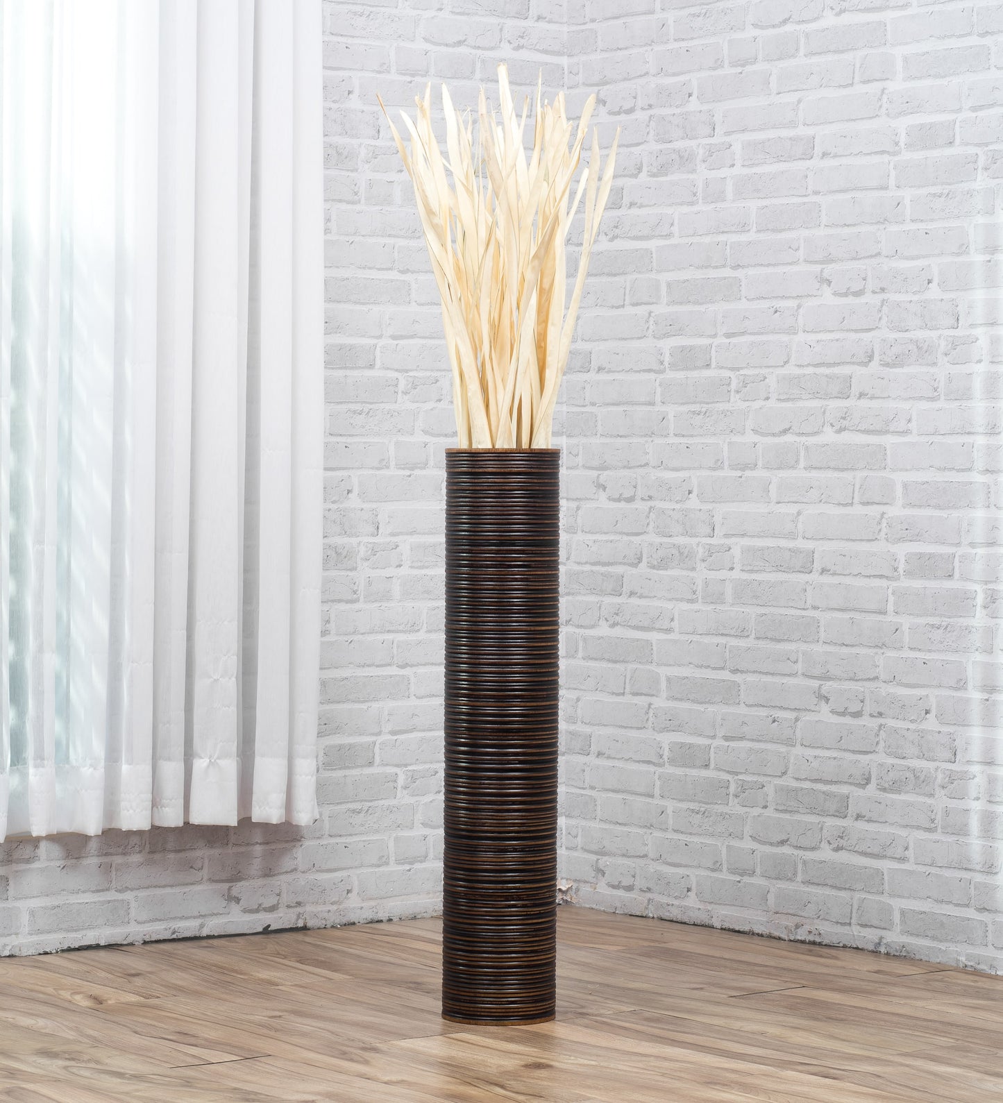 Large Mango Wood Floor Vase – Handcrafted Decorative Highlight from Thailand, 65 cm