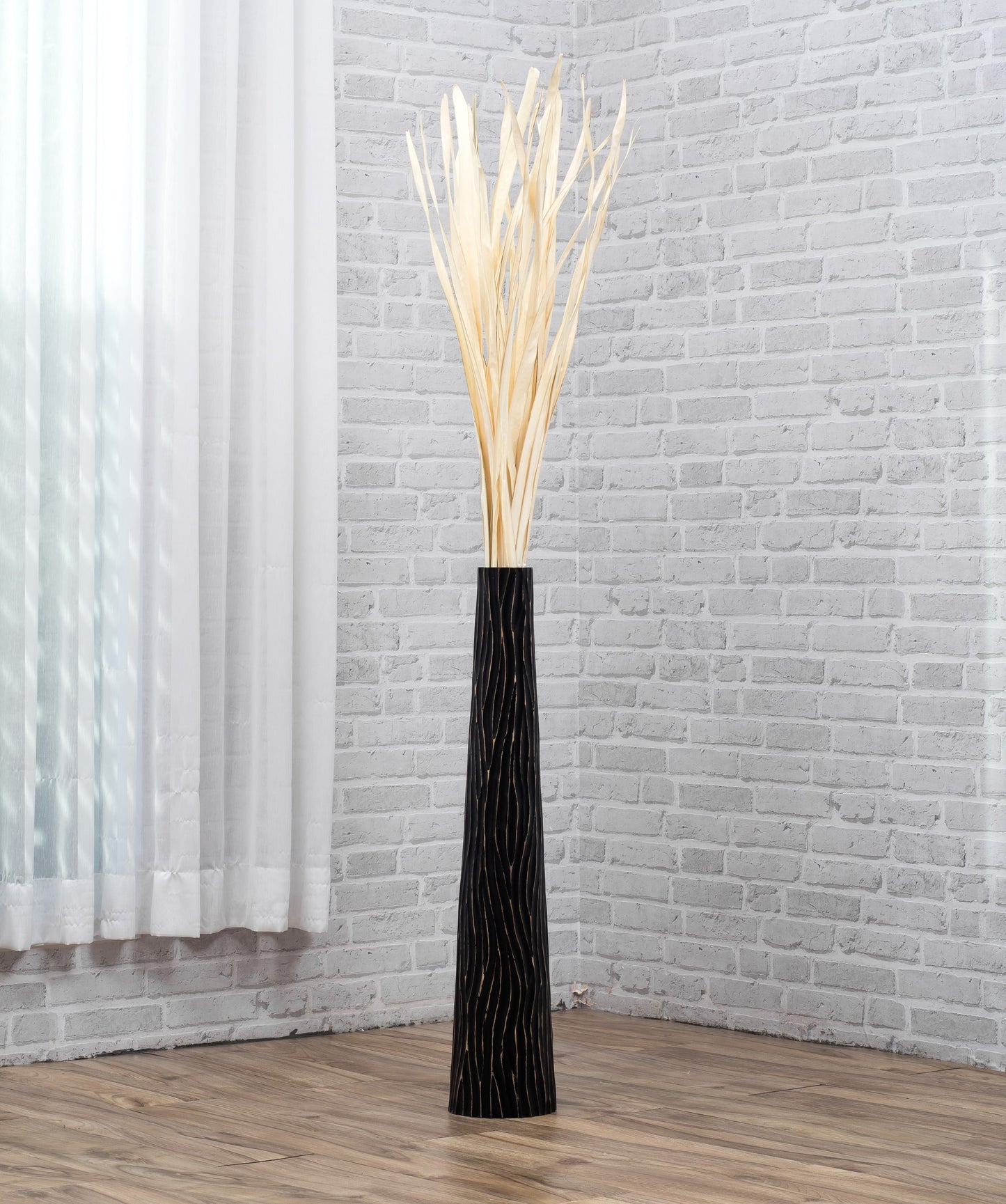 Large Mango Wood Floor Vase – Handcrafted Decorative Highlight from Thailand, 65 cm