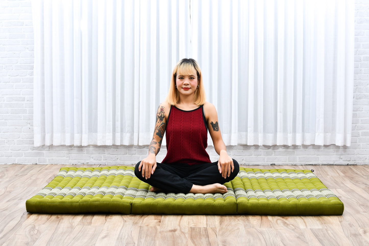 Kapok Folding Mattress – Thick Cotton Padded Guest Bed for Home, Sleeping & Mindfulness Corner, Sf17 - Green, L: 200x100 cm