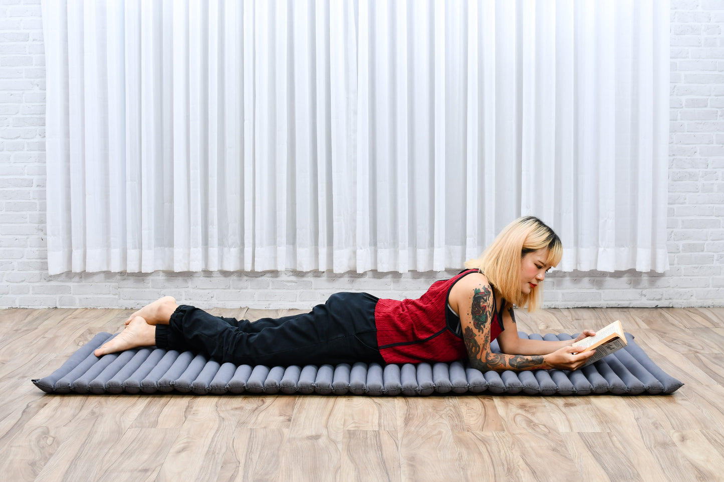 Kapok Roll-Up Mattress – Foldable Sleeping & Relax Mat with Cotton Cover for Home & Outdoor Use, Cl13 - Grey, M: 190x70 cm