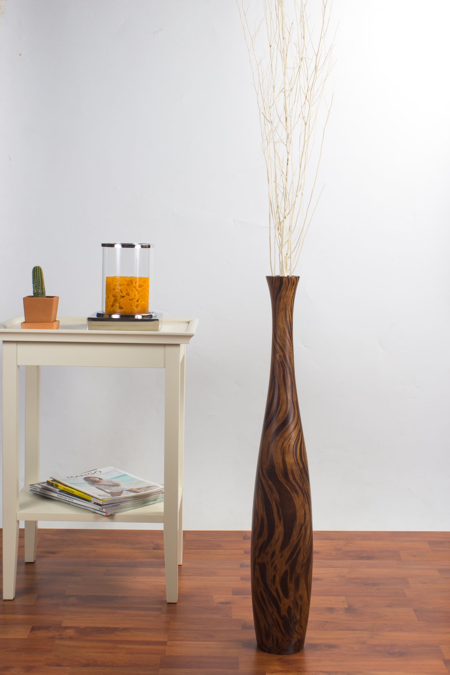 Large Mango Wood Floor Vase – Handcrafted Decorative Highlight from Thailand, 65 cm