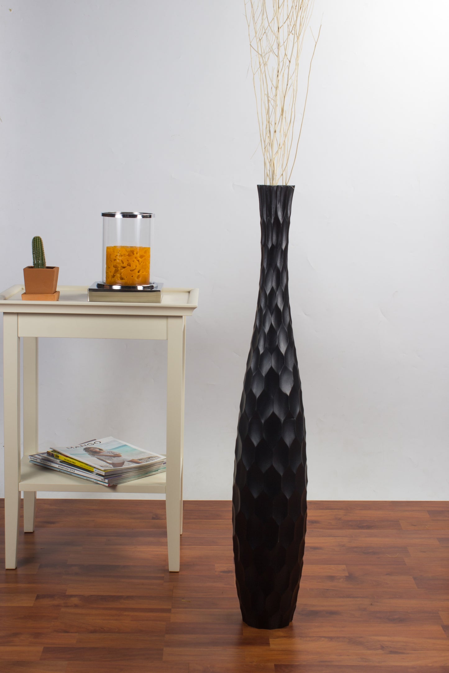 Large Mango Wood Floor Vase – Handcrafted Decorative Highlight from Thailand, black, 85 cm