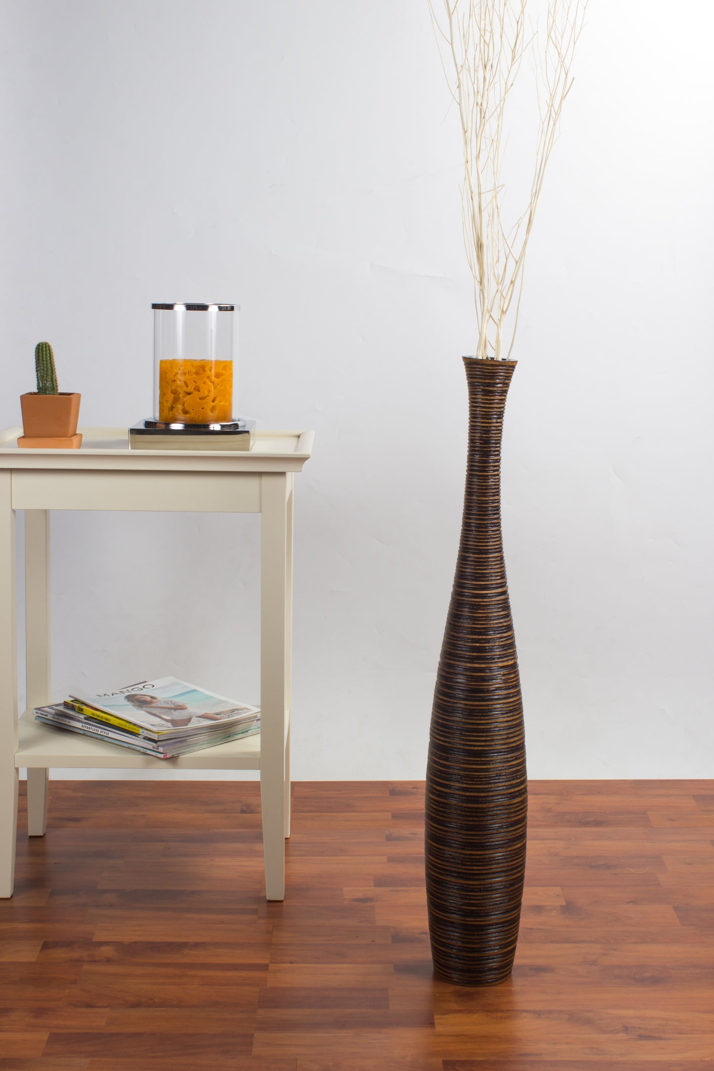 Large Mango Wood Floor Vase – Handcrafted Decorative Highlight from Thailand, 65 cm