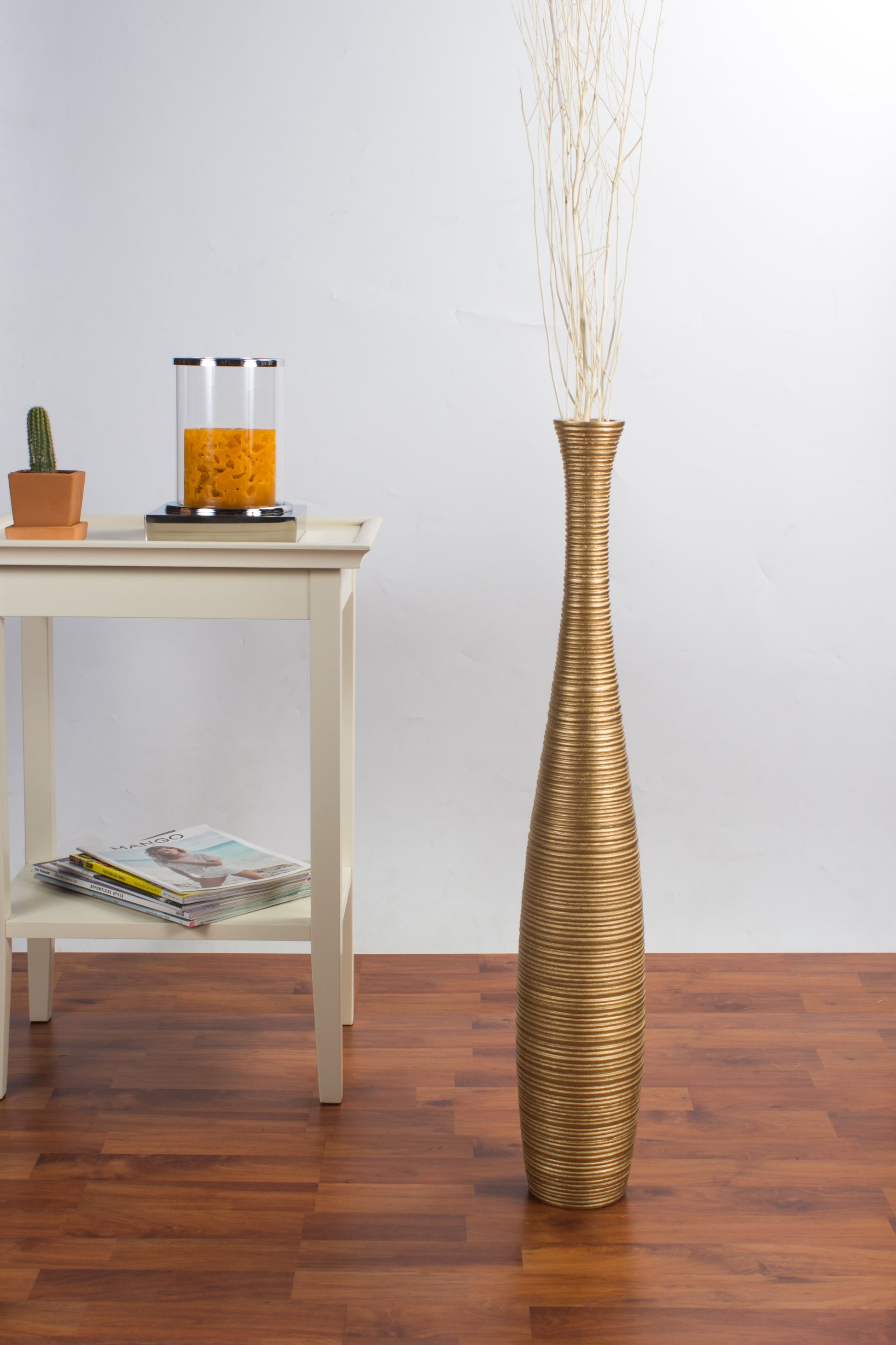 Large Mango Wood Floor Vase – Handcrafted Decorative Highlight from Thailand, 65 cm