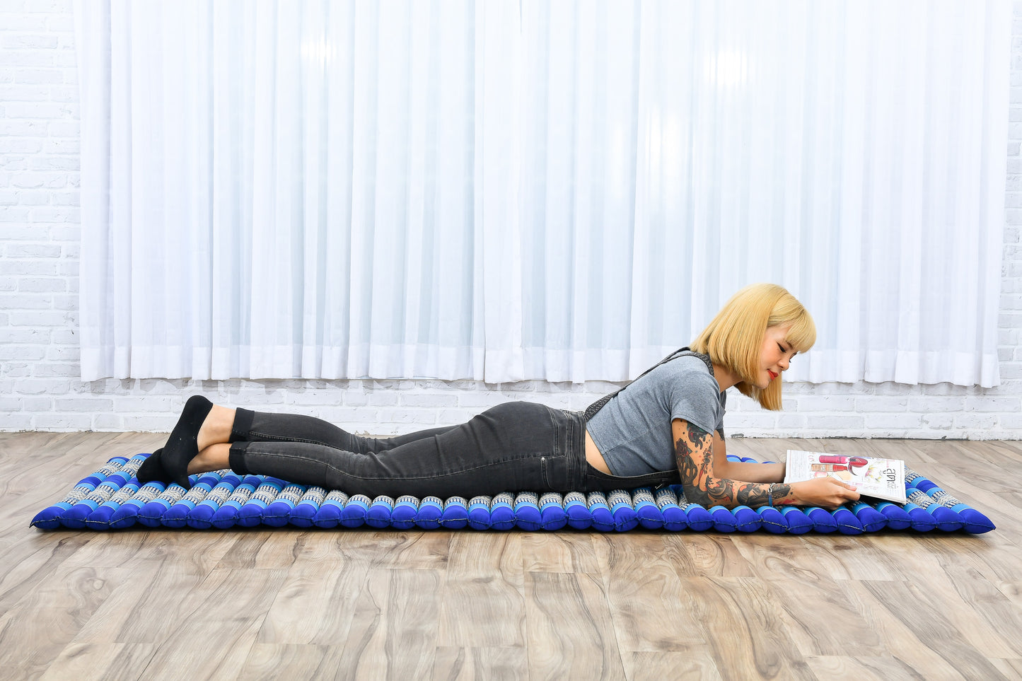 Kapok Roll-Up Mattress – Foldable Sleeping & Relax Mat with Cotton Cover for Home & Outdoor Use, Sf28 - Blue, M: 190x70 cm