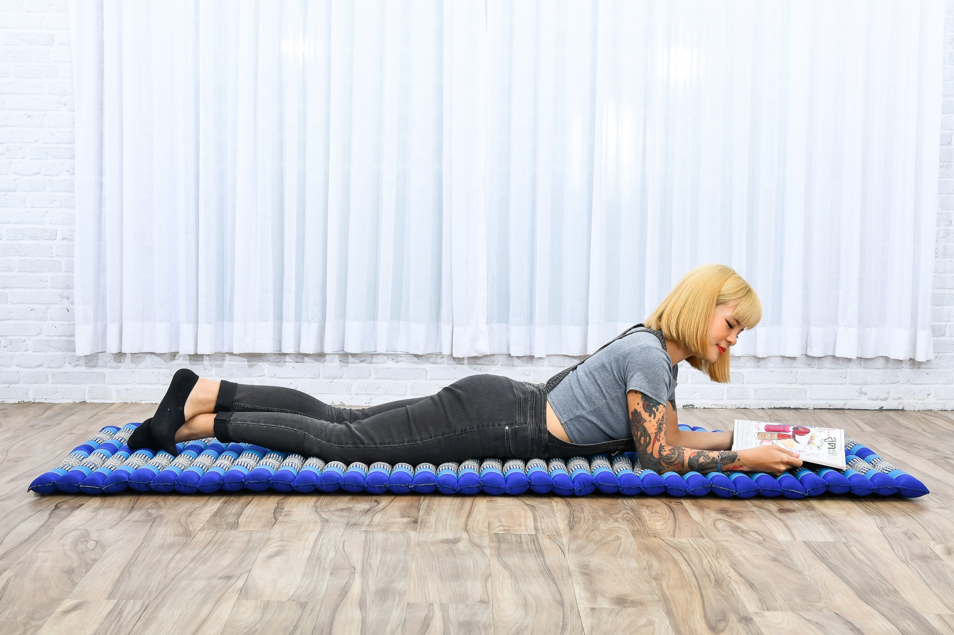 Kapok Roll-Up Mattress – Foldable Sleeping & Relax Mat with Cotton Cover for Home & Outdoor Use, Sf28 - Blue, M: 190x70 cm