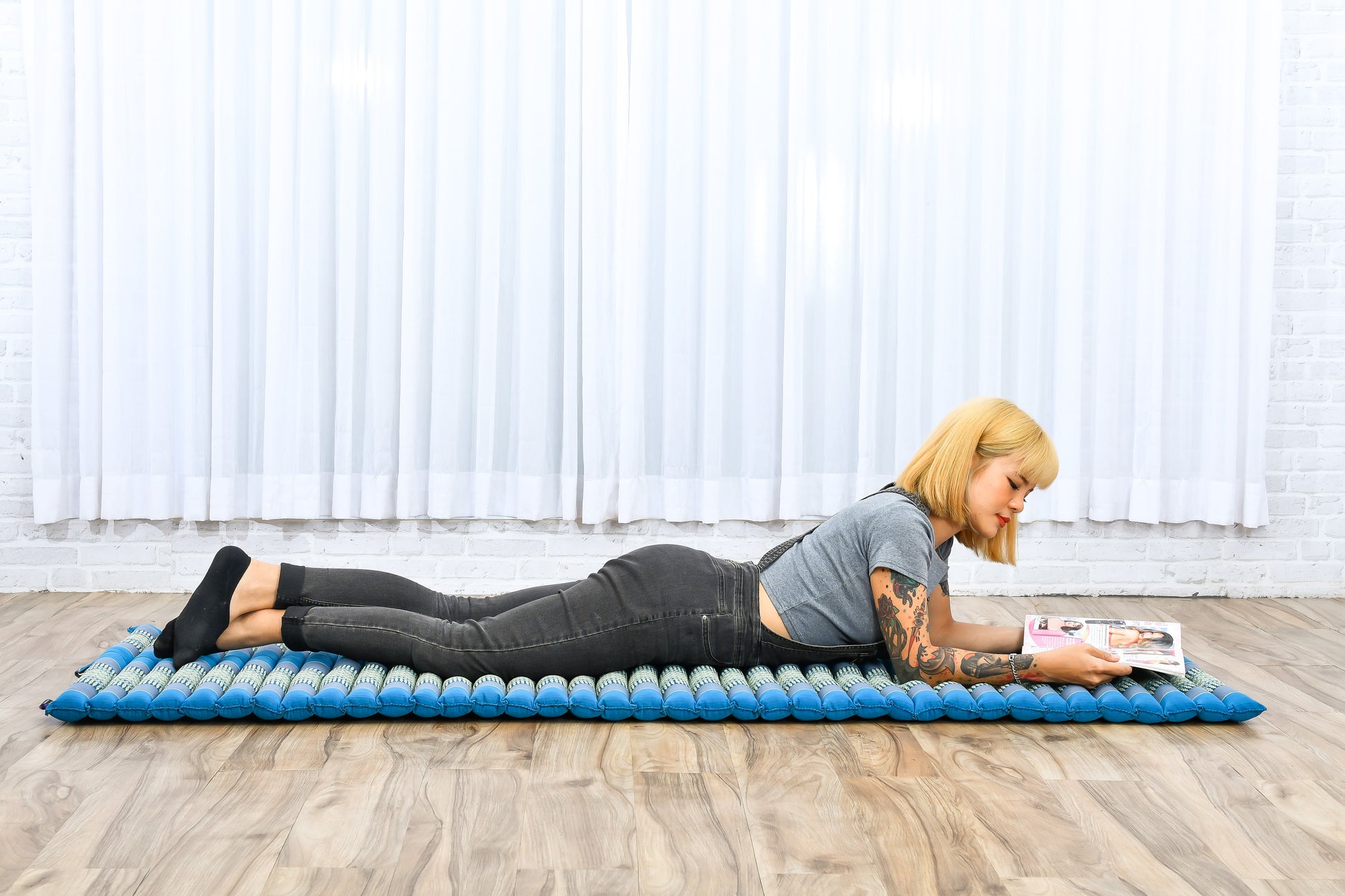 Kapok Roll-Up Mattress – Foldable Sleeping & Relax Mat with Cotton Cover for Home & Outdoor Use, Sf22 - Blue, M: 190x70 cm