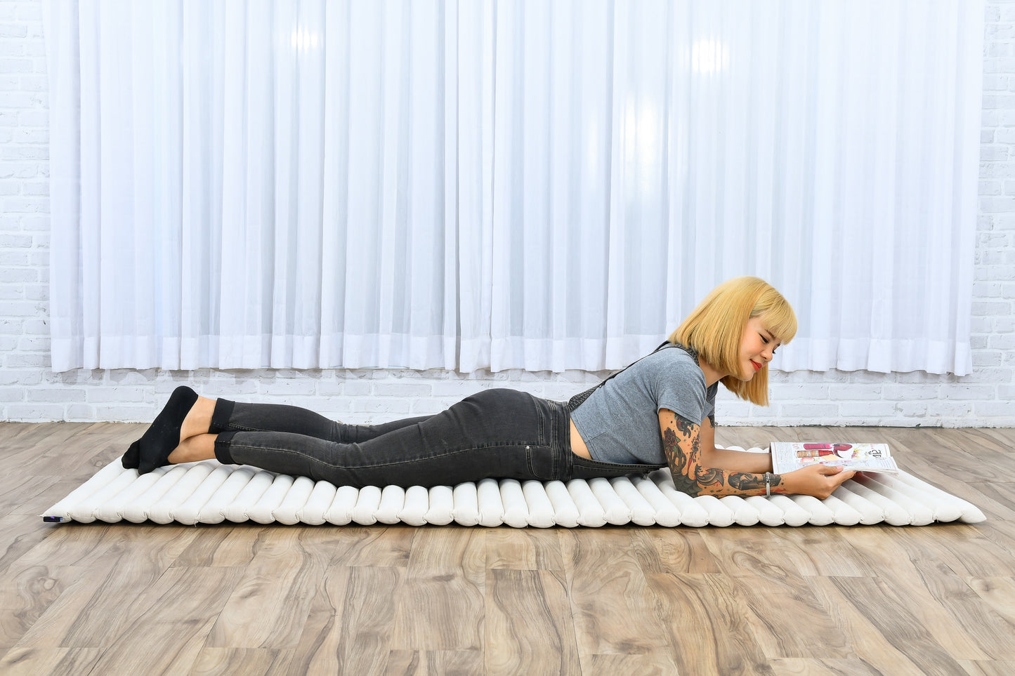 Kapok Roll-Up Mattress – Foldable Sleeping & Relax Mat with Cotton Cover for Home & Outdoor Use, Cl01 - Ecru, M: 190x70 cm