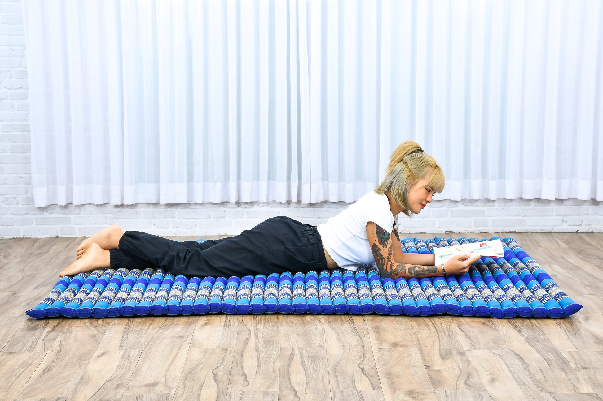 Kapok Roll-Up Mattress – Foldable Sleeping & Relax Mat with Cotton Cover for Home & Outdoor Use, Sf28 - Blue, XL: 190x145 cm