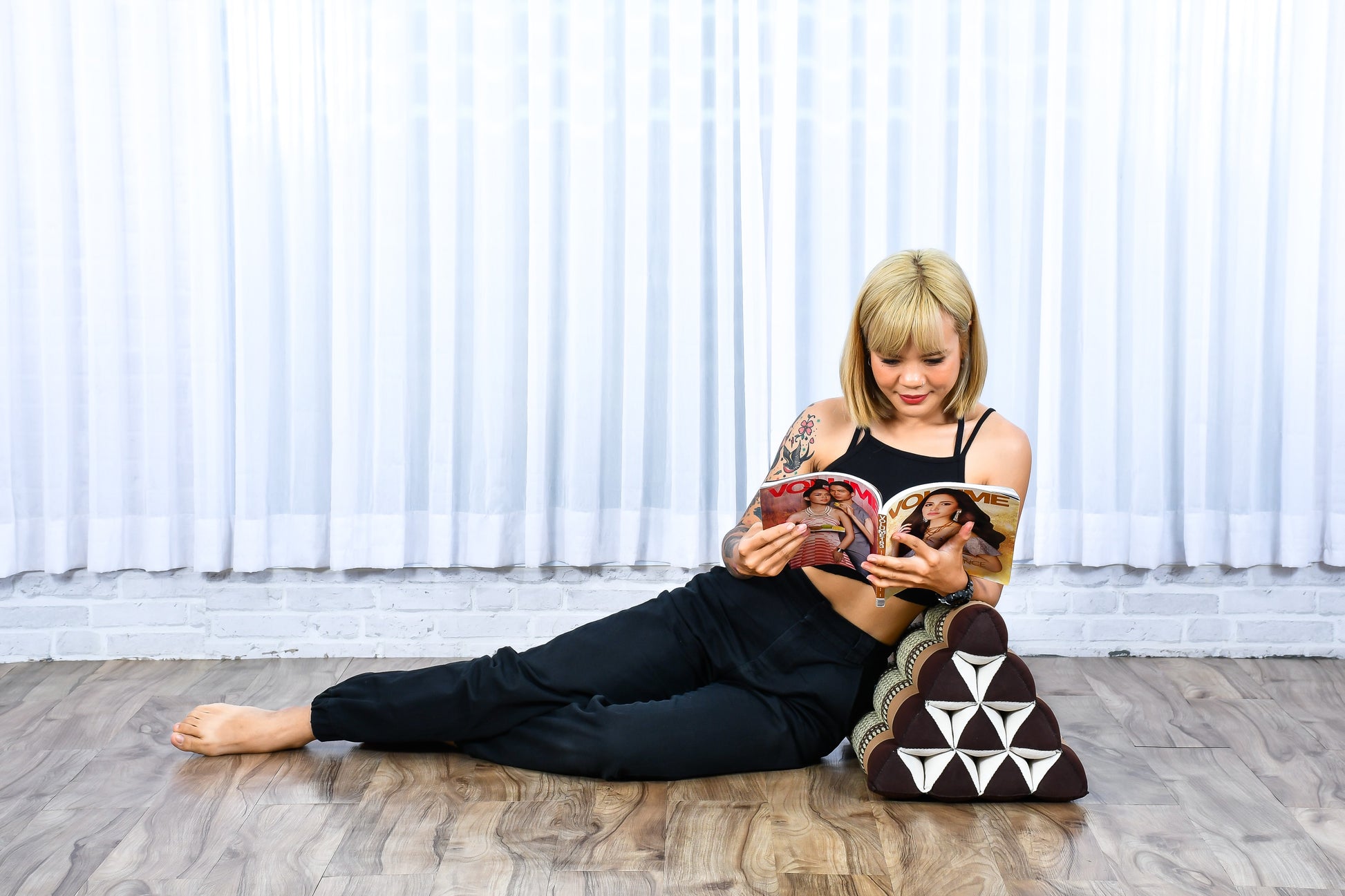 Triangular Kapok Backrest Cushion – Firm Thai Reading Pillow with Cotton Cover in Plain or Patterned Designs, Sf10 - Brown, triangle cushion