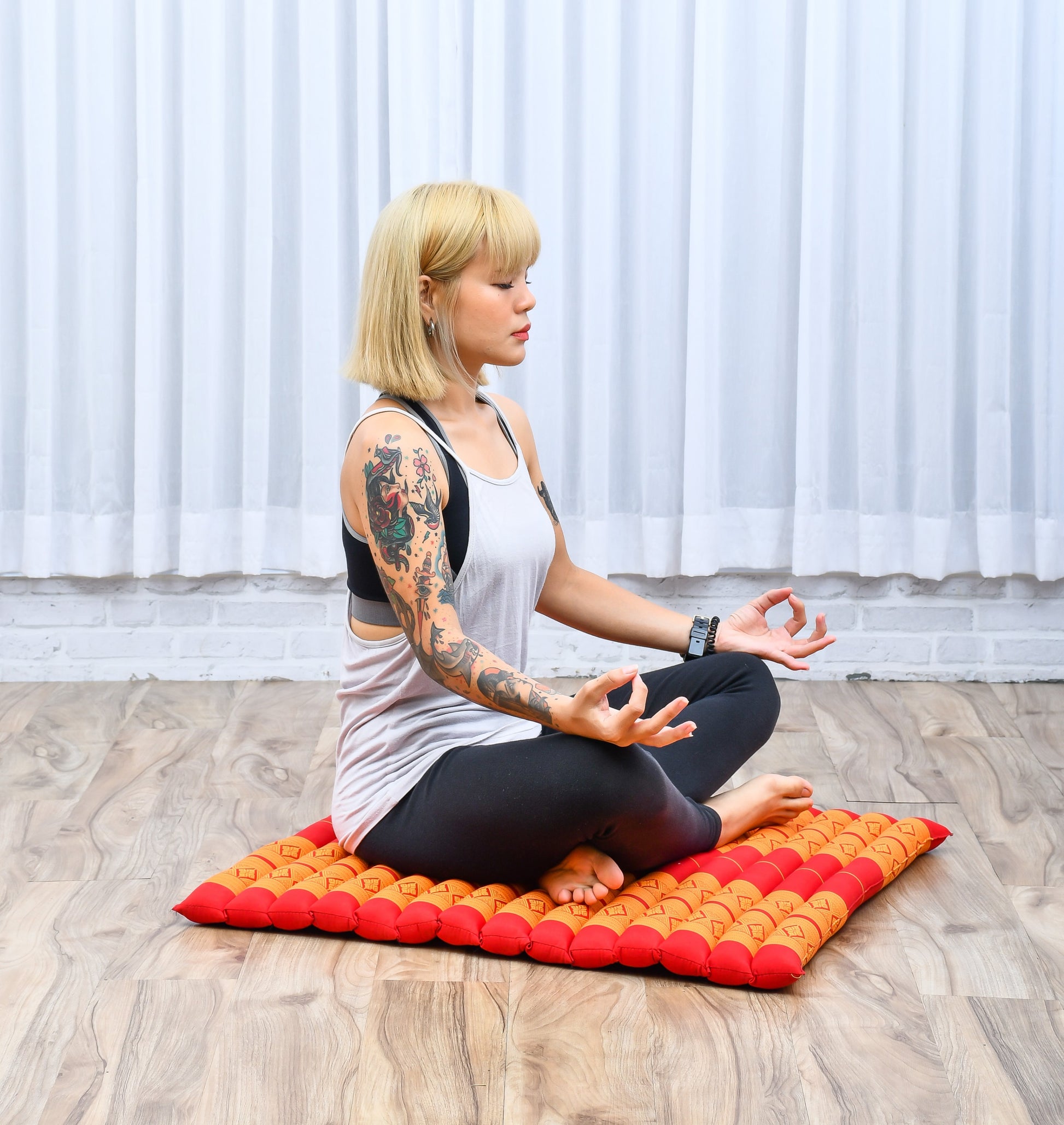 Large Kapok Zabuton Meditation Cushion – Rectangular Floor Mat with Cotton Cover, Sf02 - Orange