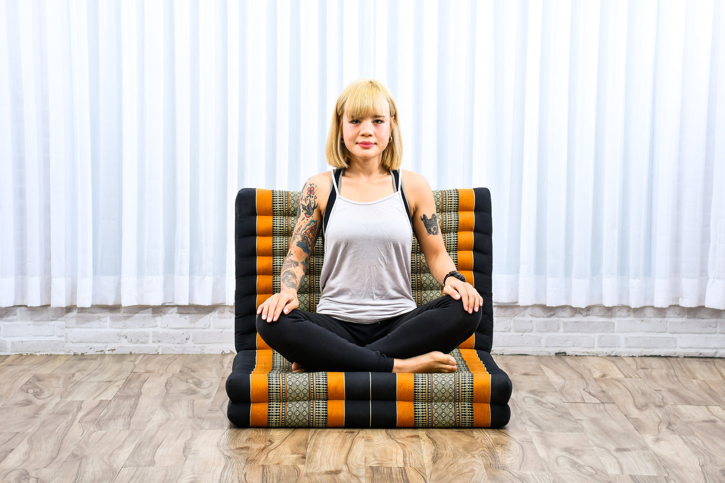 Kapok Folding Mattress – Thick Cotton Padded Guest Bed for Home, Sleeping & Mindfulness Corner, Sf03 - Black, Orange, M: 200x70 cm