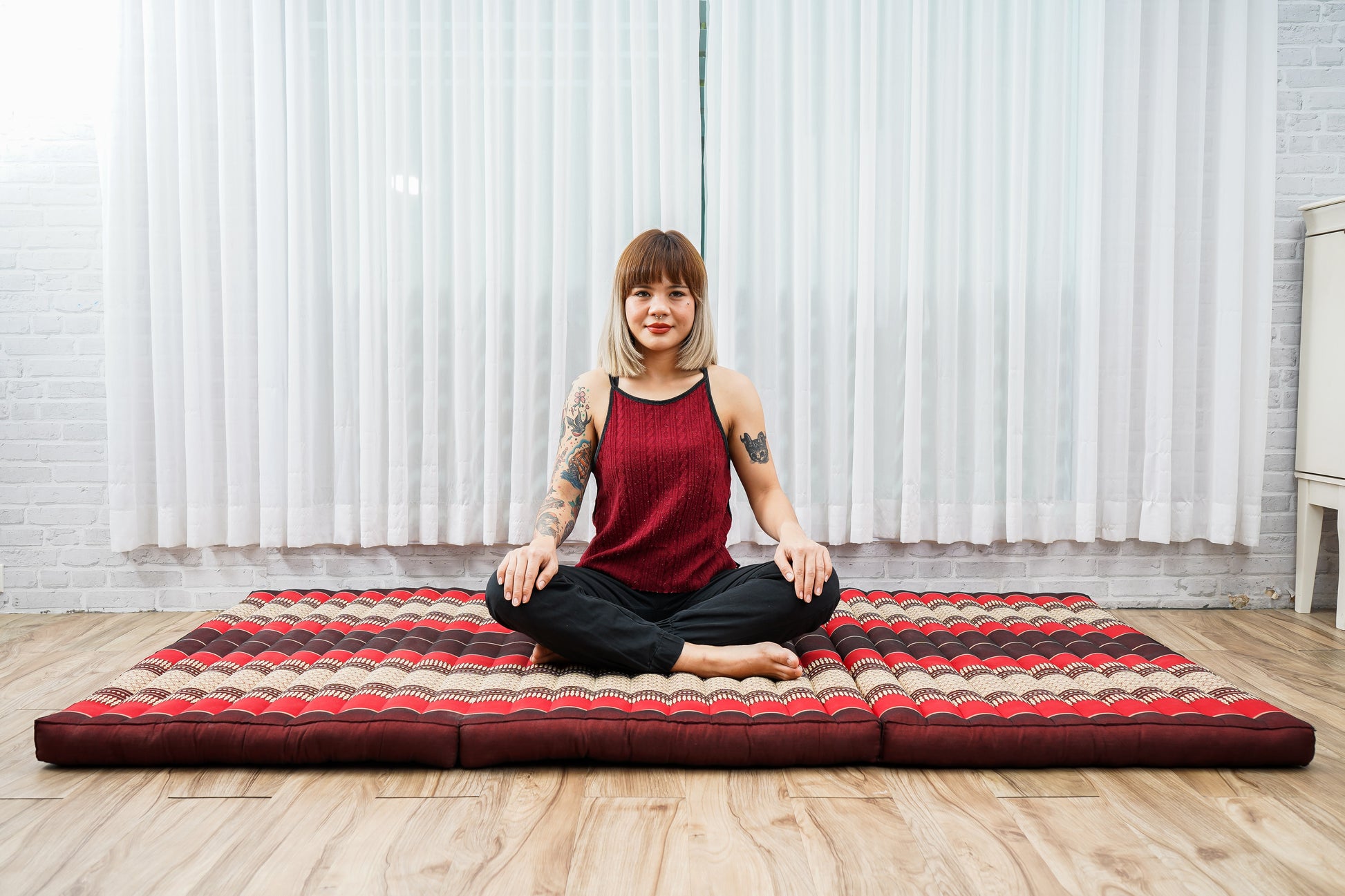 Kapok Folding Mattress – Thick Cotton Padded Guest Bed for Home, Sleeping & Mindfulness Corner, Sf24 - Red, Brown, L: 200x100 cm