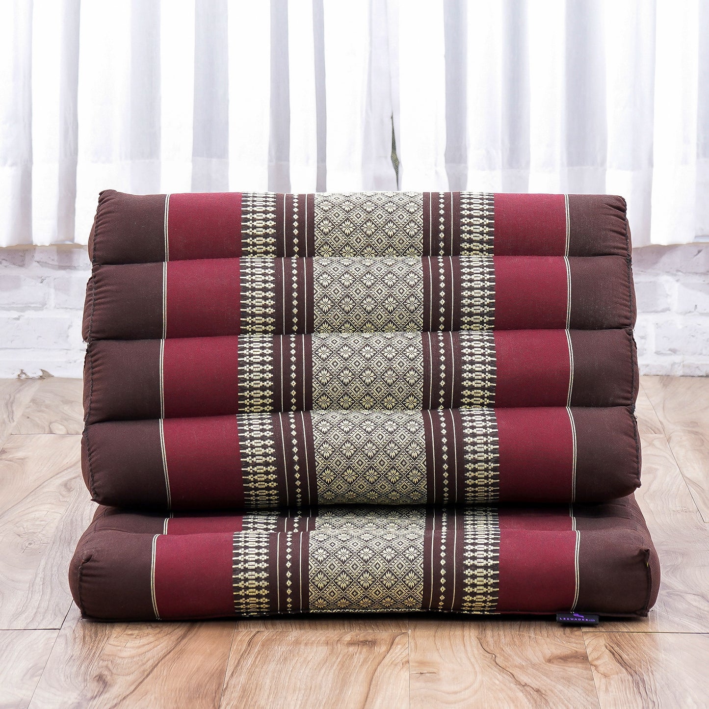 Triangular Kapok Backrest Cushion – Firm Thai Reading Pillow with Cotton Cover in Plain or Patterned Designs, Sf19 - Red, Brown, 1 seating segment