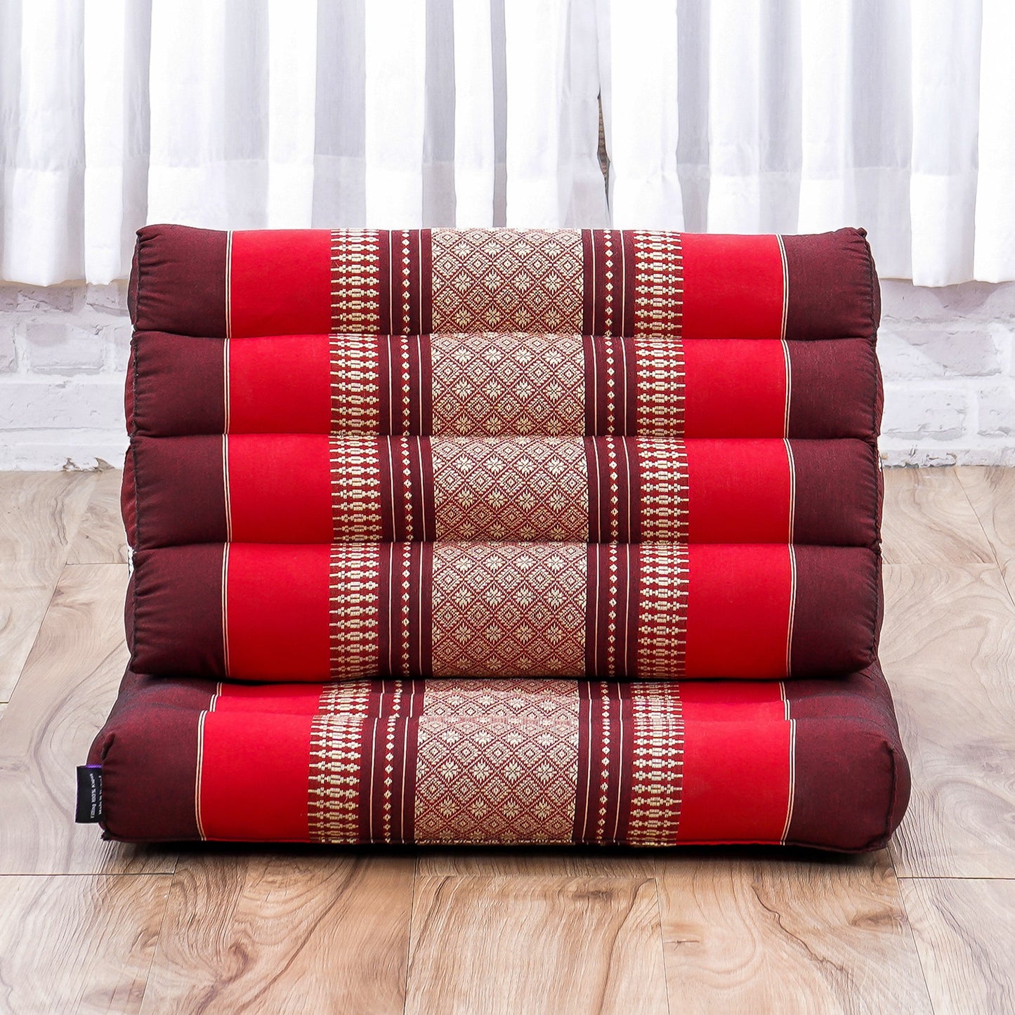 Triangular Kapok Backrest Cushion – Firm Thai Reading Pillow with Cotton Cover in Plain or Patterned Designs, Sf24 - Red, Brown, 1 seating segment