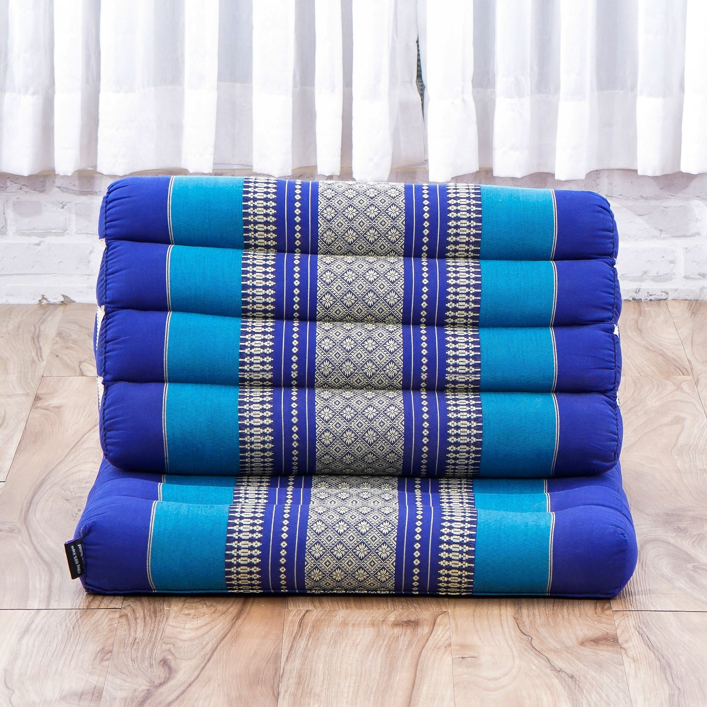 Triangular Kapok Backrest Cushion – Firm Thai Reading Pillow with Cotton Cover in Plain or Patterned Designs, Sf28 - Blue, 1 seating segment