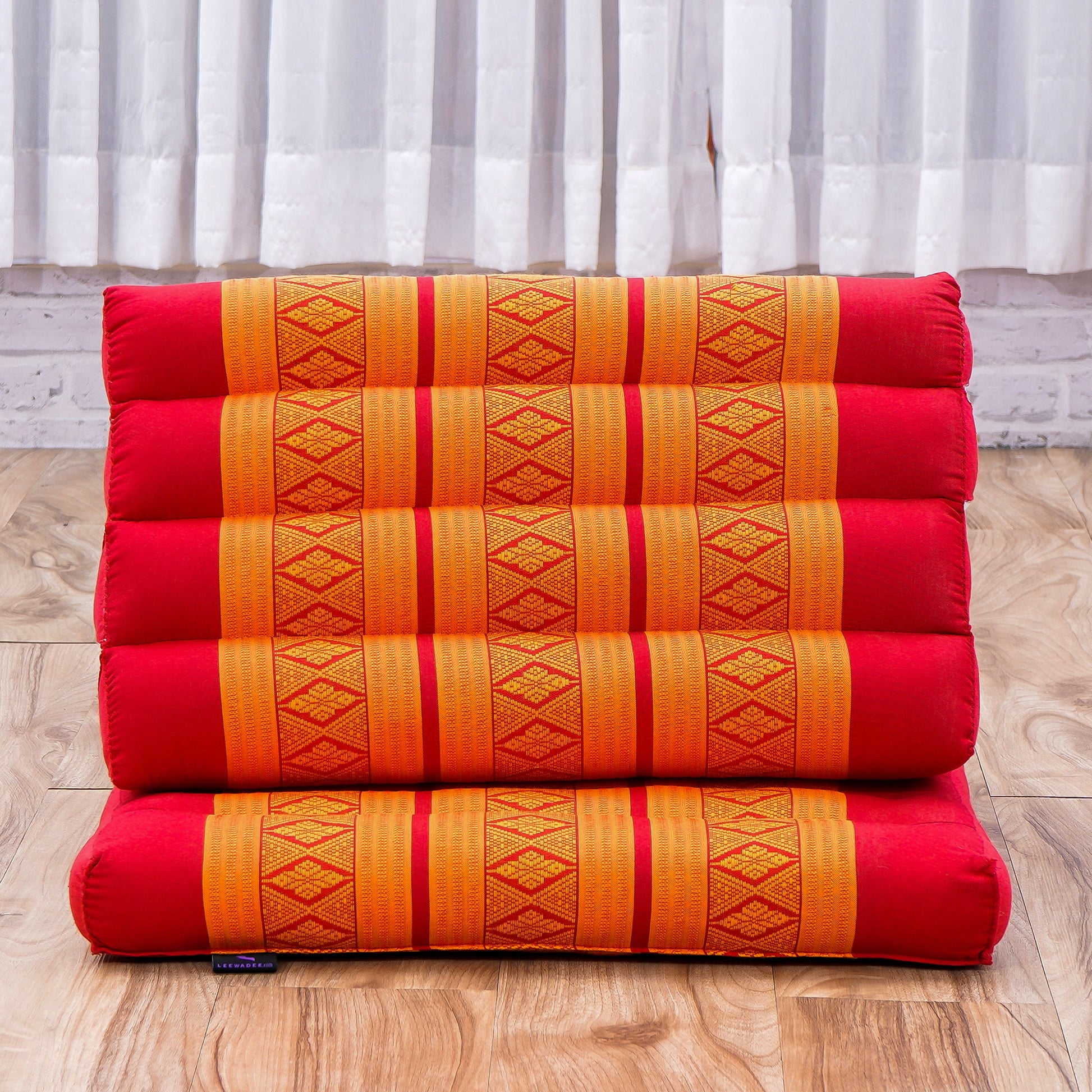 Triangular Kapok Backrest Cushion – Firm Thai Reading Pillow with Cotton Cover in Plain or Patterned Designs, Sf02 - Orange, 1 seating segment