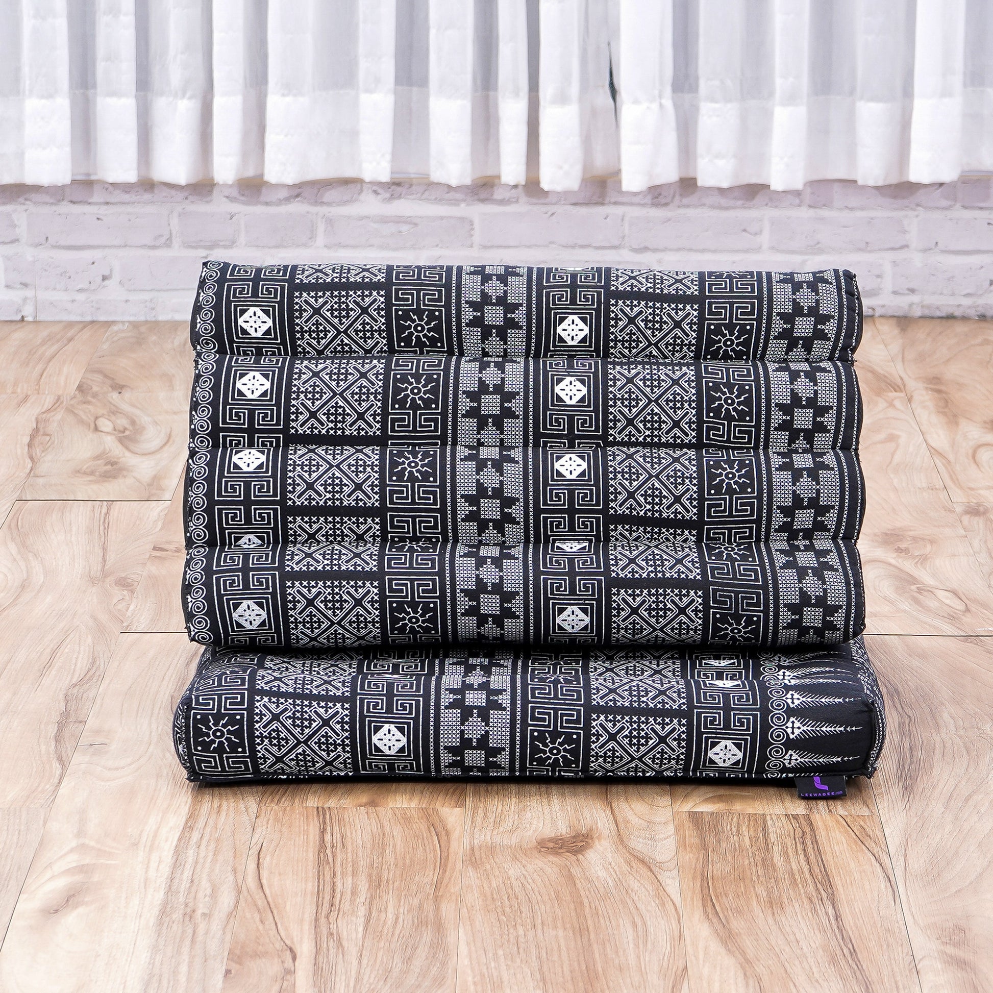 Triangular Kapok Backrest Cushion – Firm Thai Reading Pillow with Cotton Cover in Plain or Patterned Designs, Cbt4 - Black, 1 seating segment