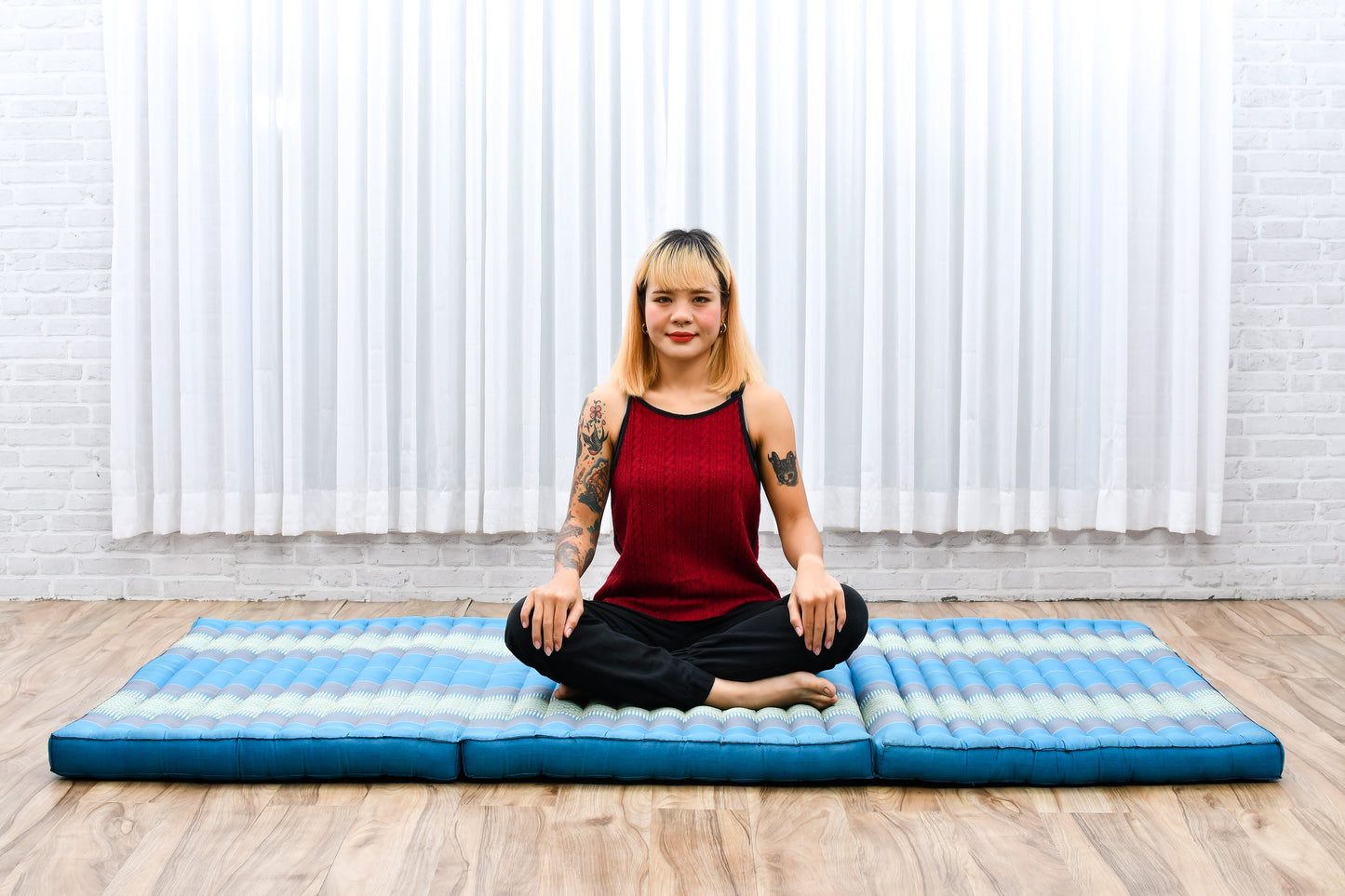 Kapok Folding Mattress – Thick Cotton Padded Guest Bed for Home, Sleeping & Mindfulness Corner, Sf22 - Blue, L: 200x100 cm