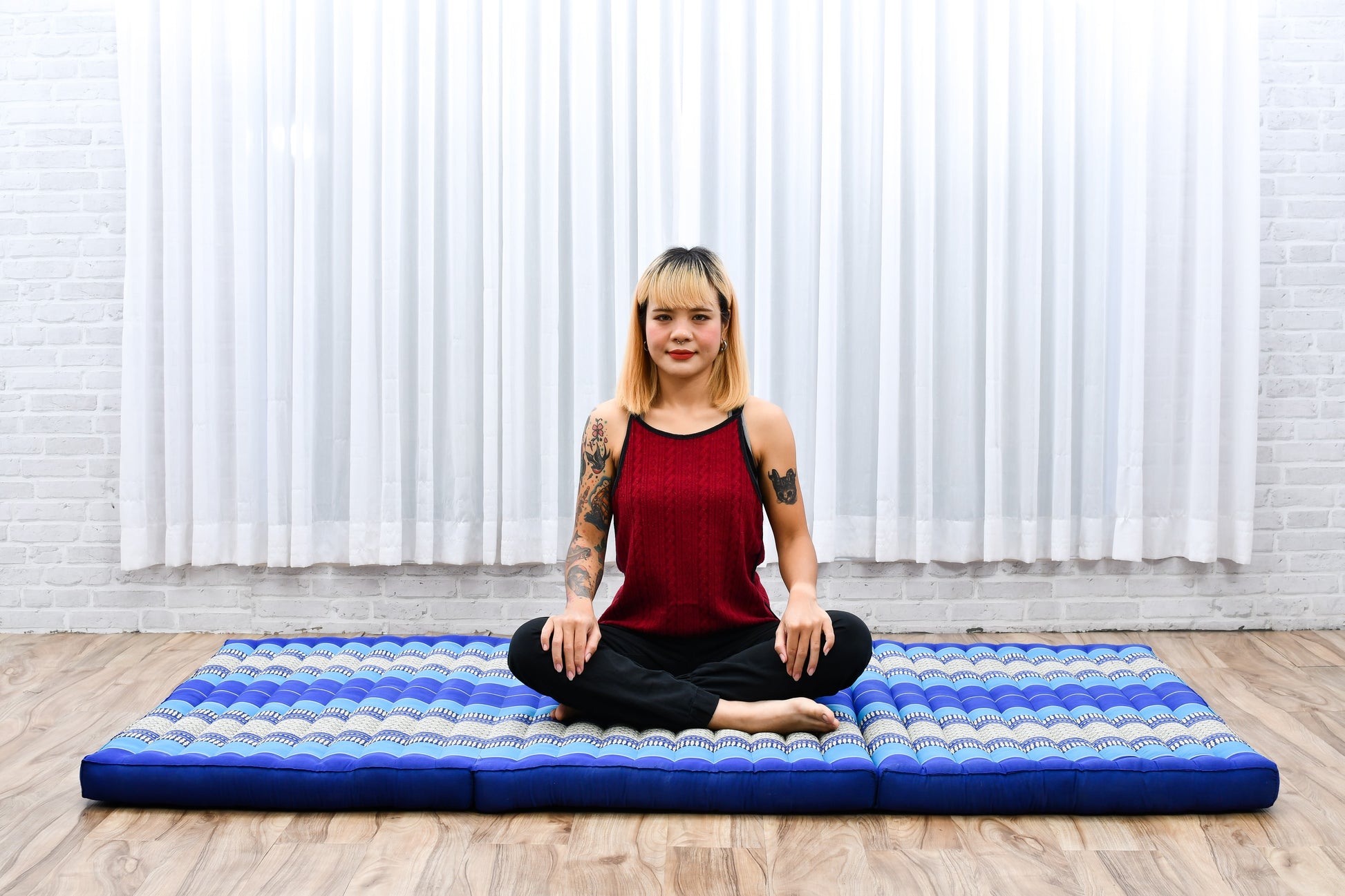 Kapok Folding Mattress – Thick Cotton Padded Guest Bed for Home, Sleeping & Mindfulness Corner, Sf28 - Blue, L: 200x100 cm