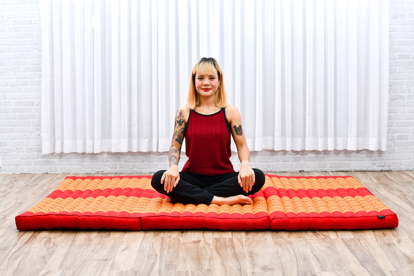 Kapok Folding Mattress – Thick Cotton Padded Guest Bed for Home, Sleeping & Mindfulness Corner, Sf02 - Orange, L: 200x100 cm