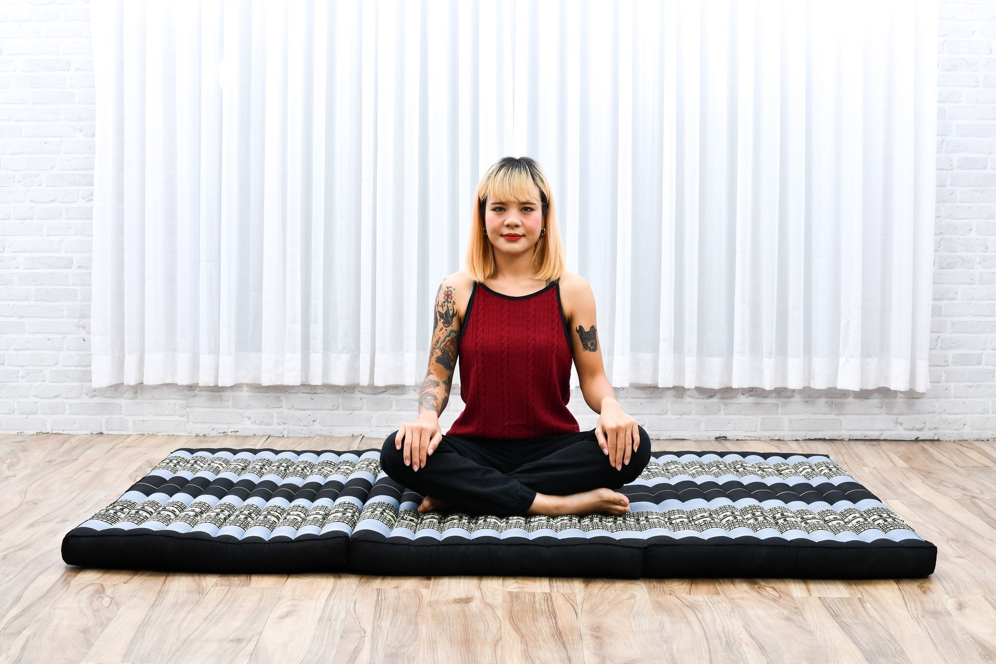 Kapok Folding Mattress – Thick Cotton Padded Guest Bed for Home, Sleeping & Mindfulness Corner, Sf15 - Blue, L: 200x100 cm