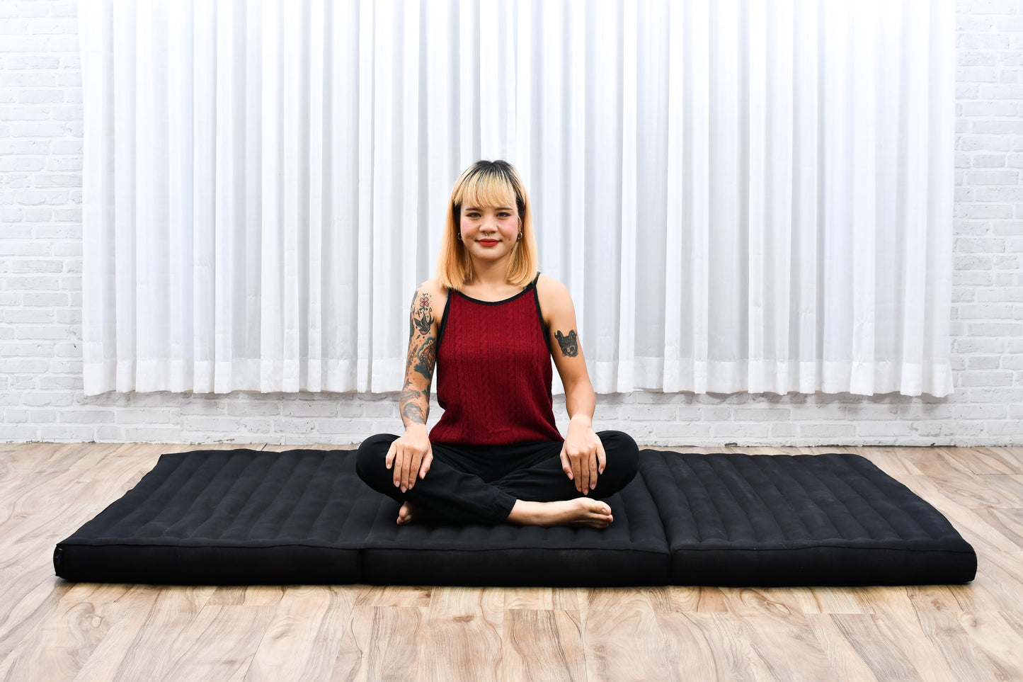 Kapok Folding Mattress – Thick Cotton Padded Guest Bed for Home, Sleeping & Mindfulness Corner, Cl02 - Black, L: 200x100 cm