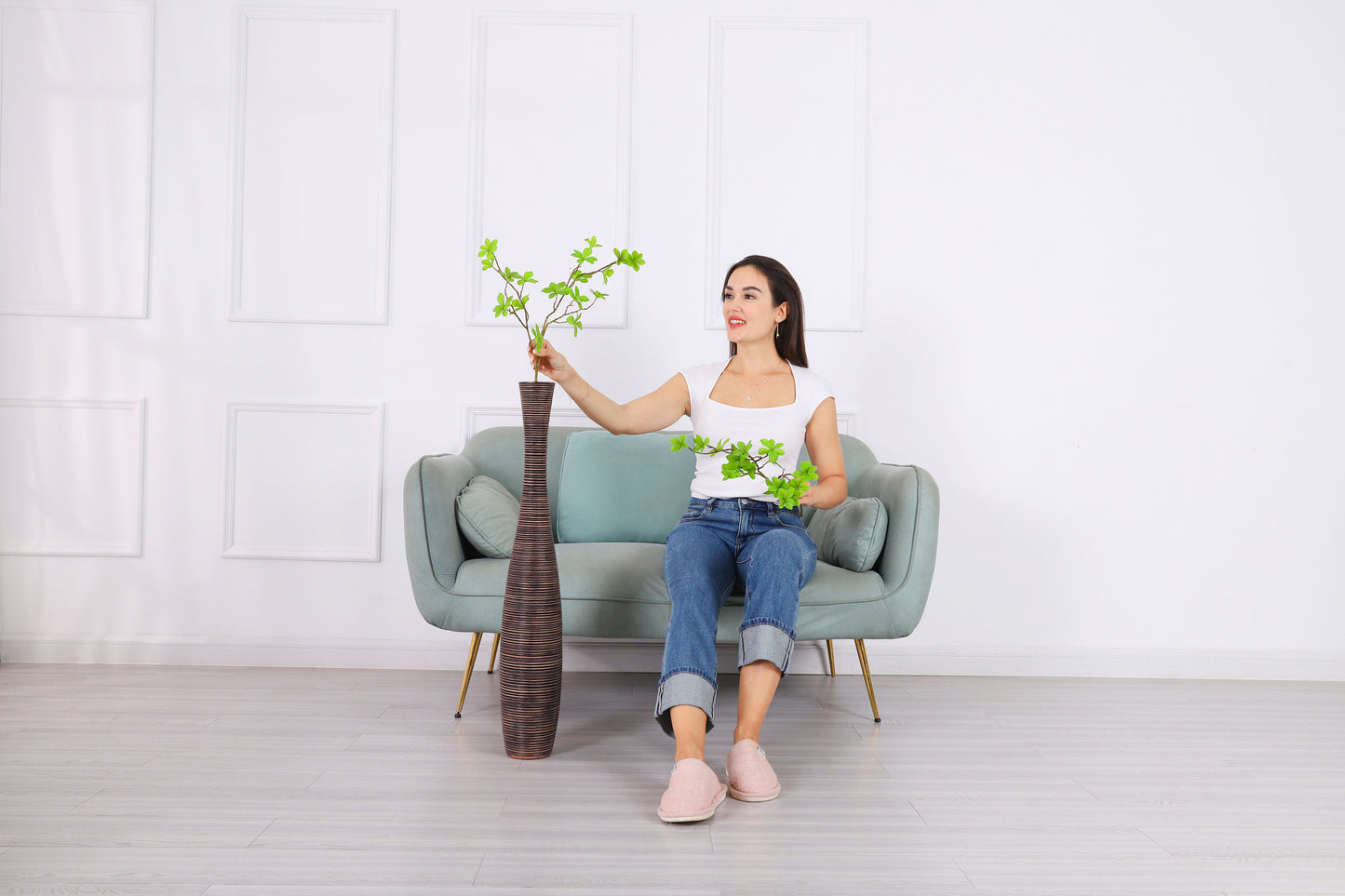 Large Resin Floor Vase – Stylish Waterproof Vase for Fresh & Dried Flowers, brown, 85 cm