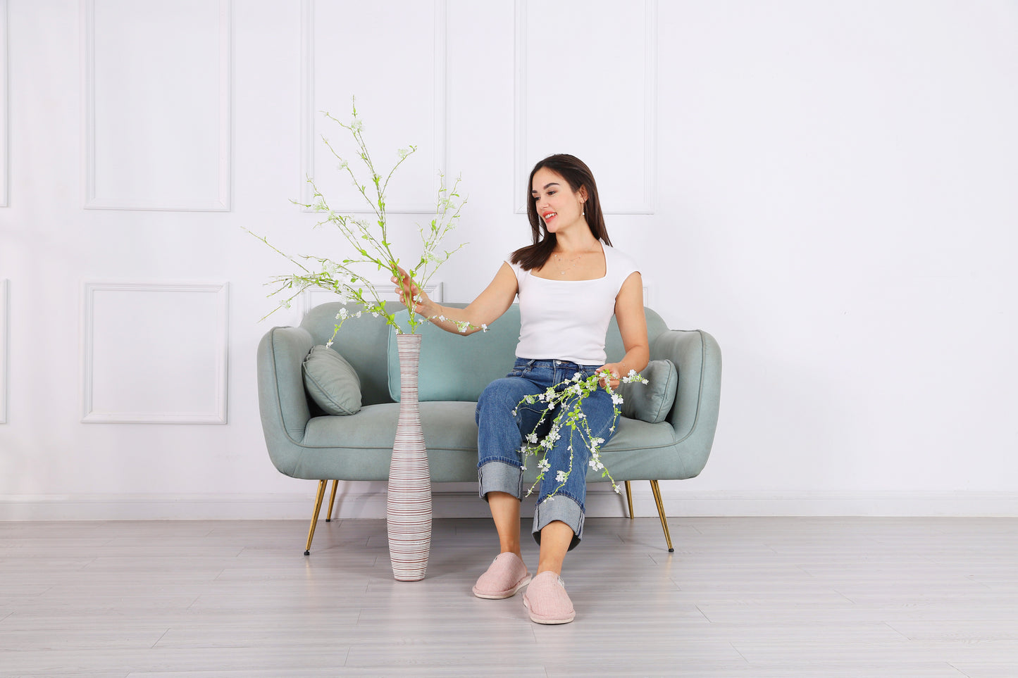 Large Resin Floor Vase – Stylish Waterproof Vase for Fresh & Dried Flowers, white wash, 65 cm