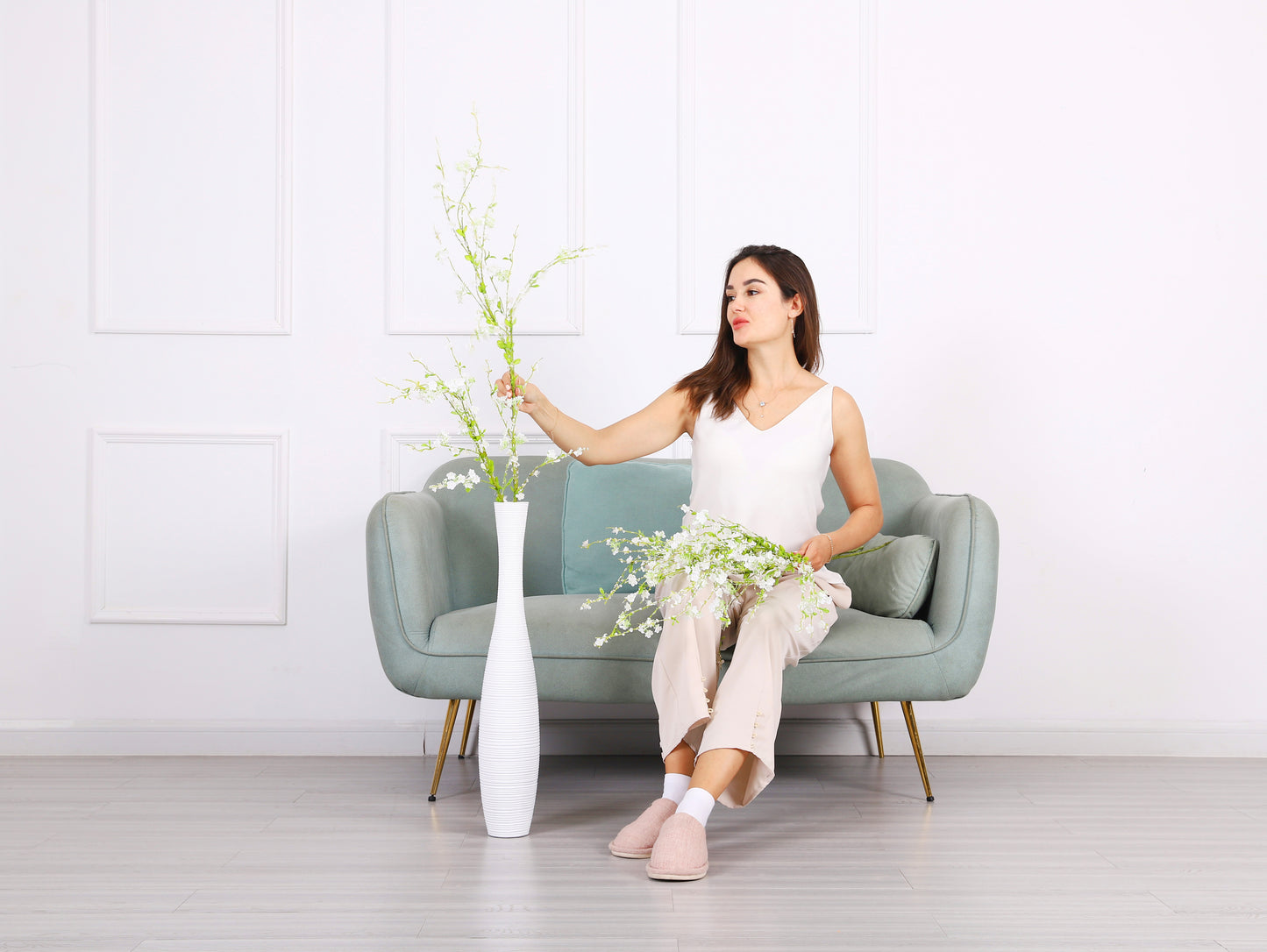 Large Resin Floor Vase – Stylish Waterproof Vase for Fresh & Dried Flowers, white, 65 cm