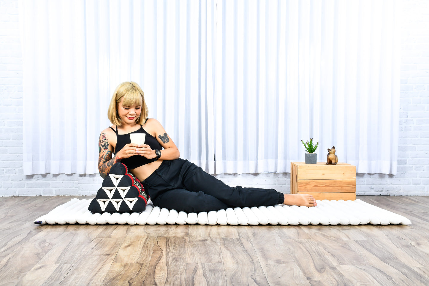 Triangular Kapok Backrest Cushion – Firm Thai Reading Pillow with Cotton Cover in Plain or Patterned Designs, Sf13 - Red, Black, triangle cushion