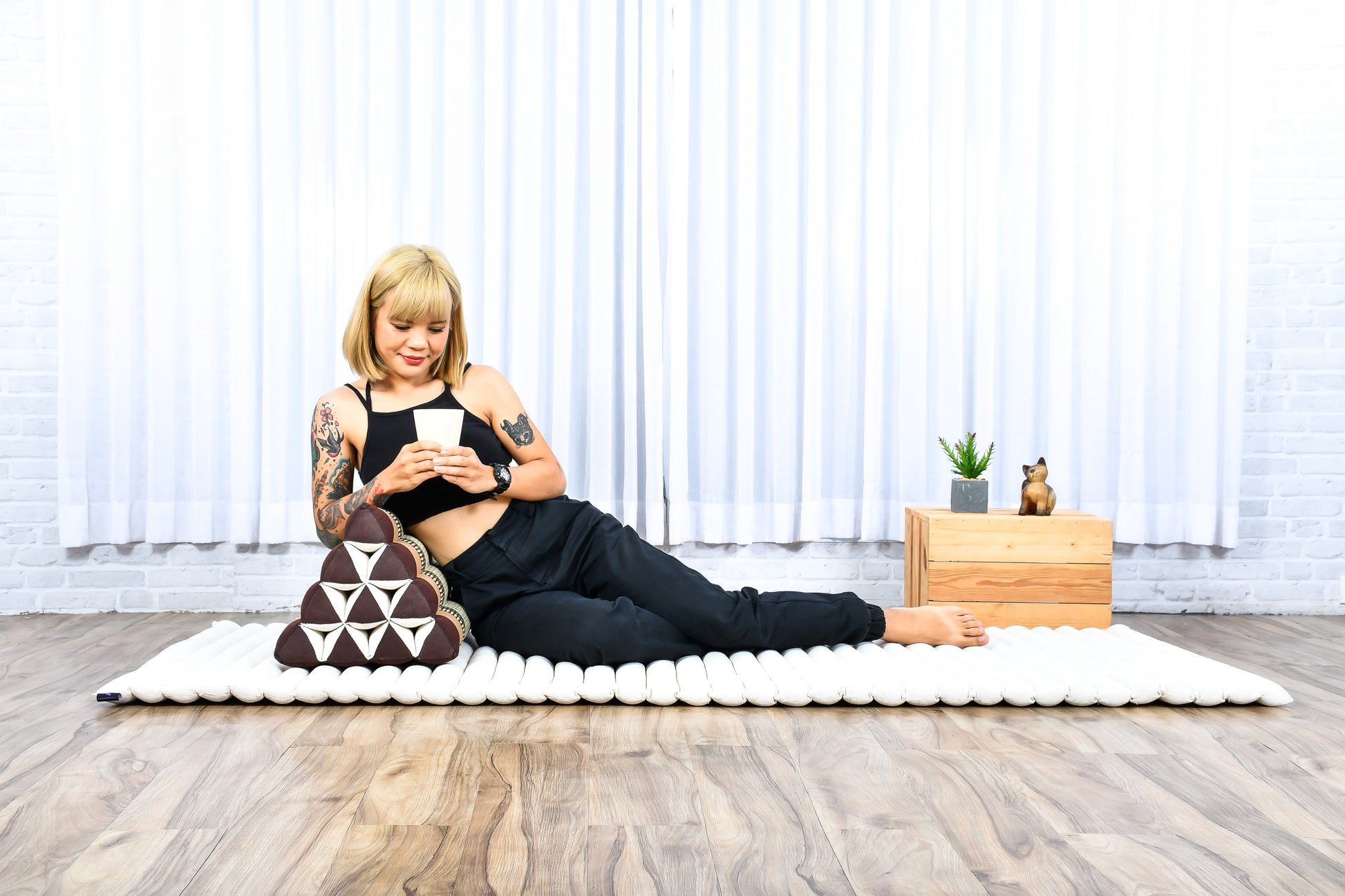 Triangular Kapok Backrest Cushion – Firm Thai Reading Pillow with Cotton Cover in Plain or Patterned Designs, Sf10 - Brown, triangle cushion