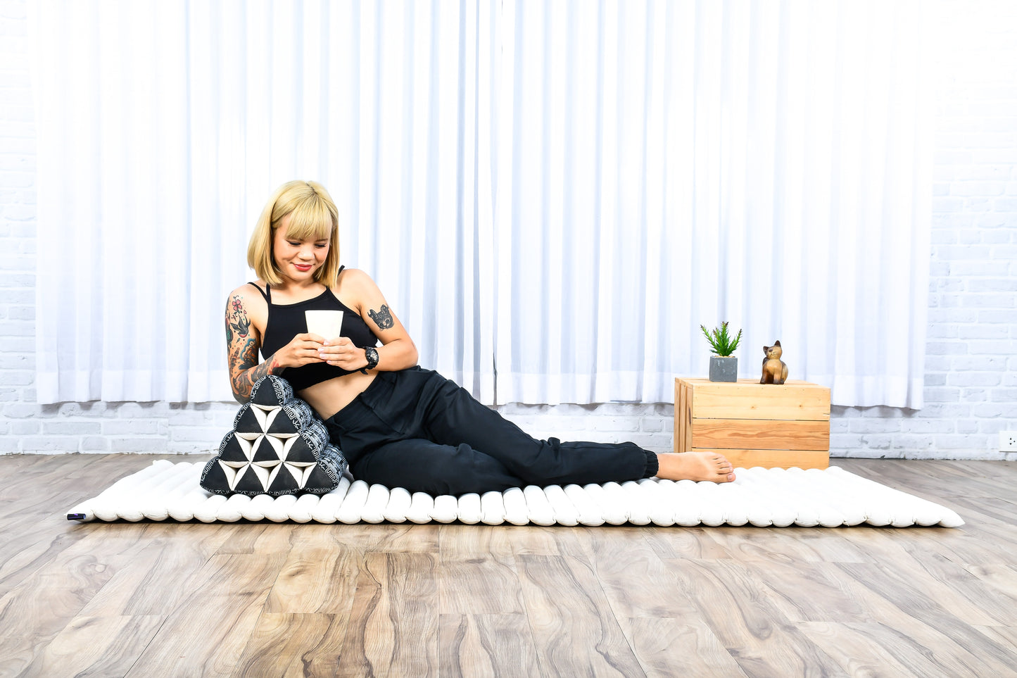 Triangular Kapok Backrest Cushion – Firm Thai Reading Pillow with Cotton Cover in Plain or Patterned Designs, Cbt4 - Black, triangle cushion