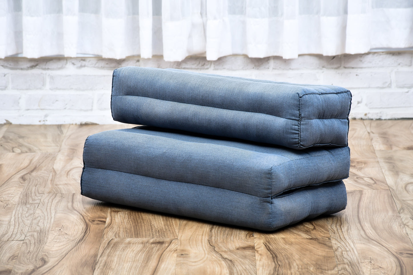Foldable Meditation Cushion – Compact Kapok Seat with Foot Pad and Cotton Cover in Solid Colors or Thai Pattern, Cl13 - Grey