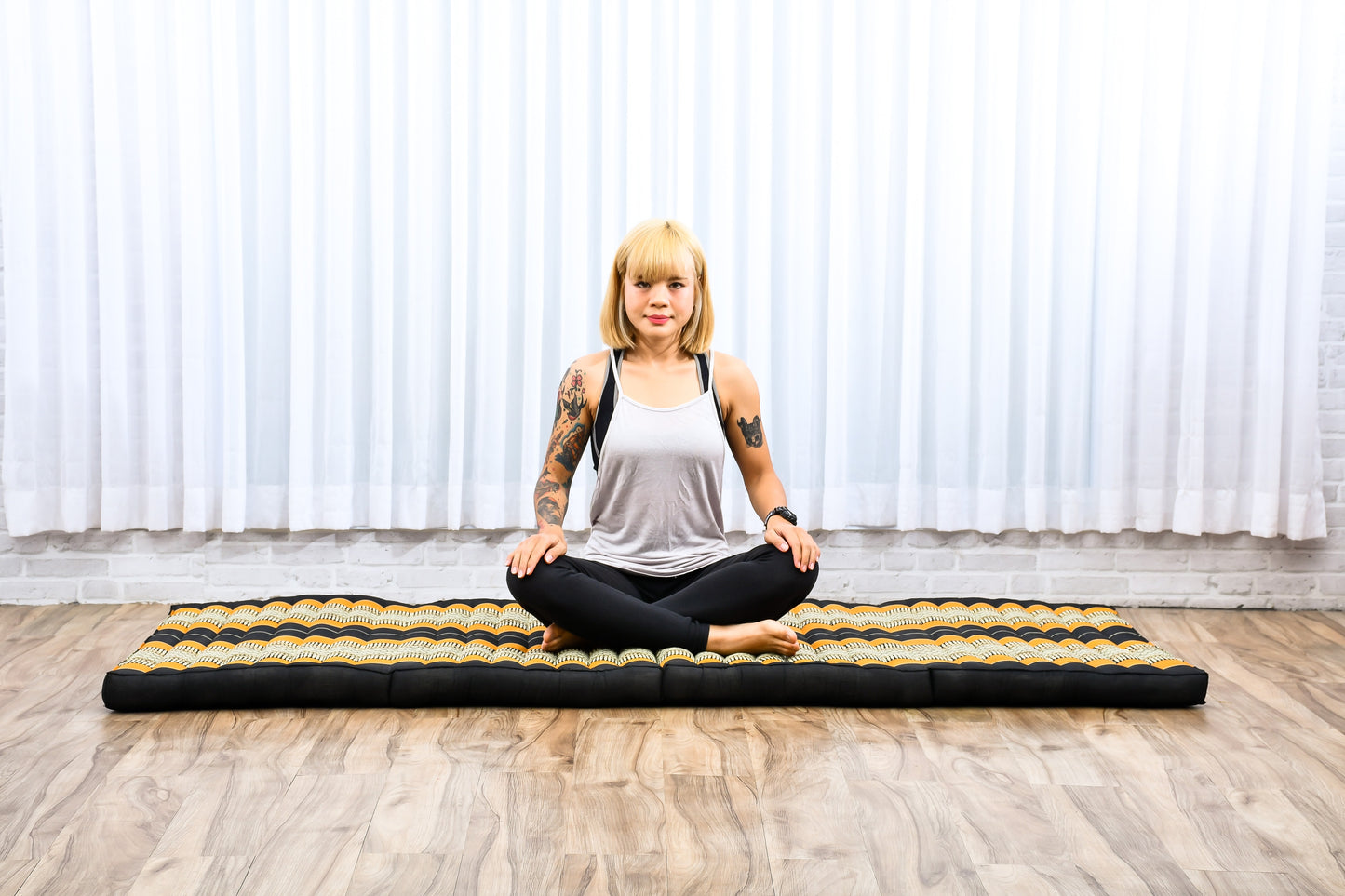 Kapok Folding Mattress – Thick Cotton Padded Guest Bed for Home, Sleeping & Mindfulness Corner, Sf03 - Black, Orange, M: 200x70 cm