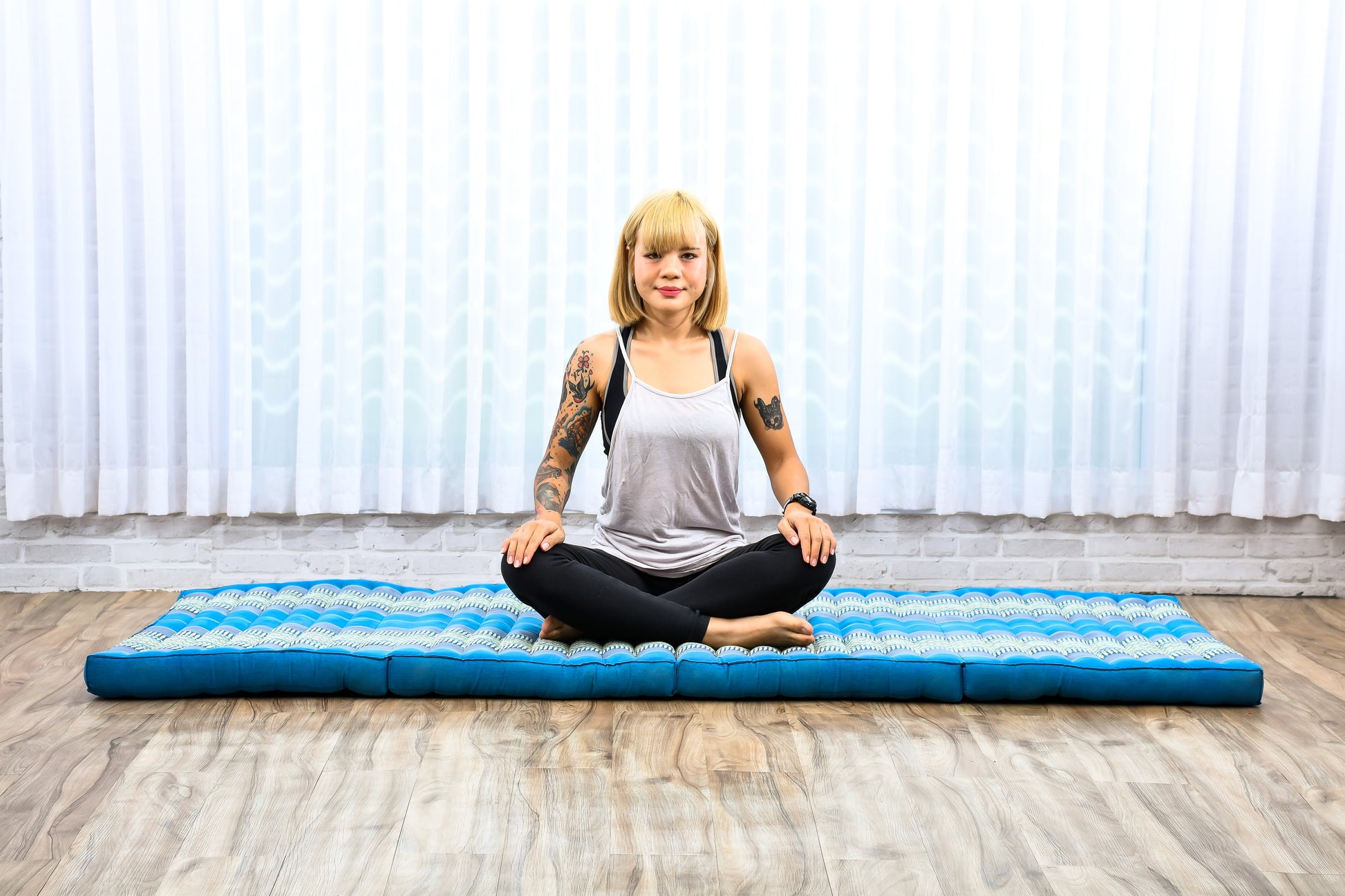 Kapok Folding Mattress – Thick Cotton Padded Guest Bed for Home, Sleeping & Mindfulness Corner, Sf22 - Blue, M: 200x70 cm