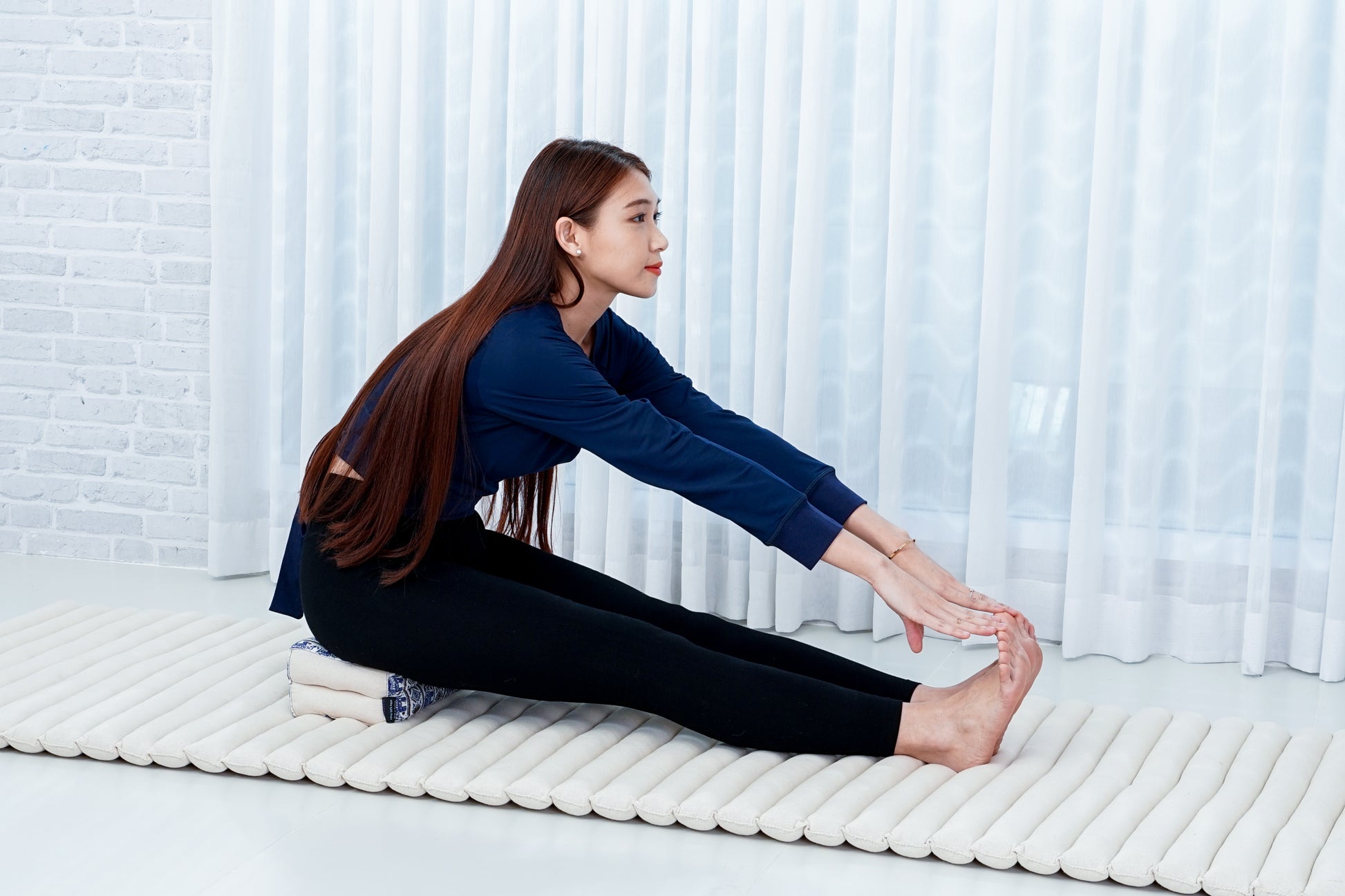 Kapok Yoga Block Cushion – Firm Meditation & Yoga Cushion with Cotton Cover, El1 - Blue