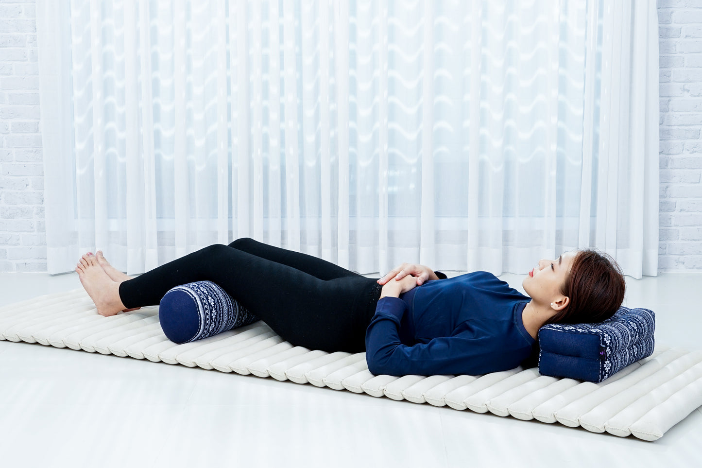 Yoga Roll Cushion – Compact Kapok Bolster & Meditation Pillow with Cotton Cover, Cbt2 - Dark Blue