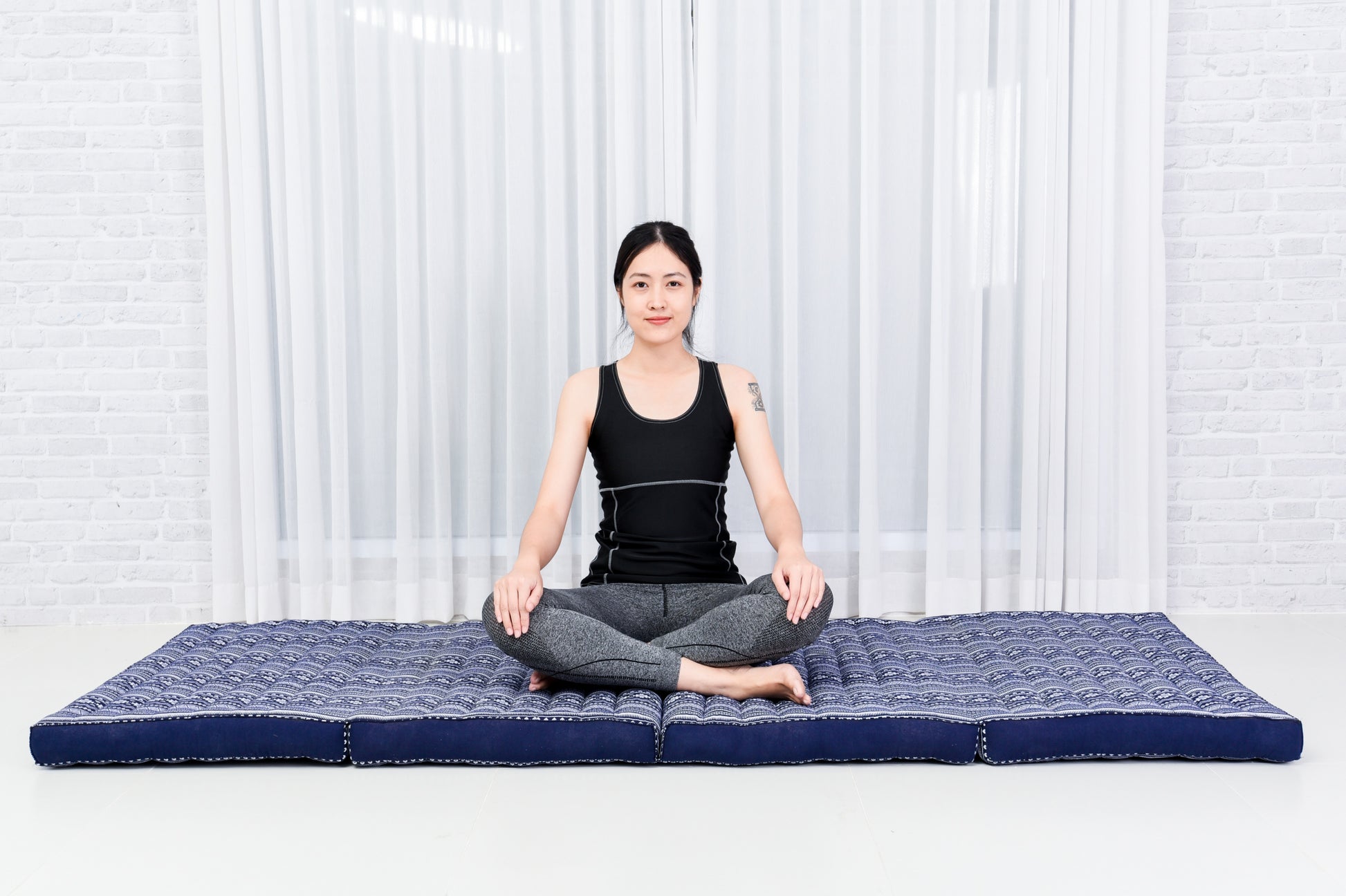 Kapok Folding Mattress – Thick Cotton Padded Guest Bed for Home, Sleeping & Mindfulness Corner, Cbt2 - Dark Blue, M: 200x70 cm