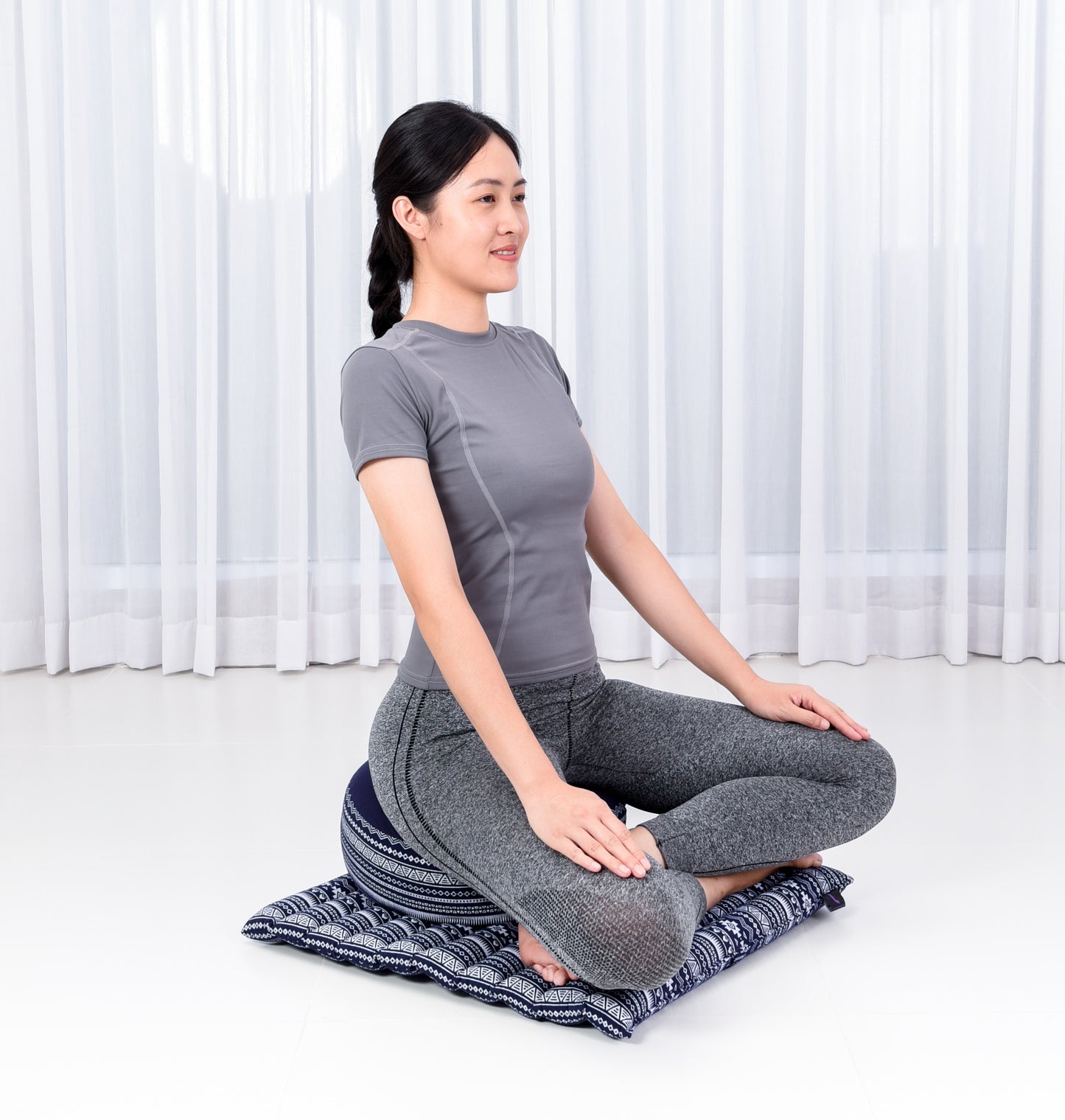 Compact Meditation Cushion Set Made of Kapok – Small Zabuton & Zafu with Cotton Cover, Cbt2 - Dark Blue