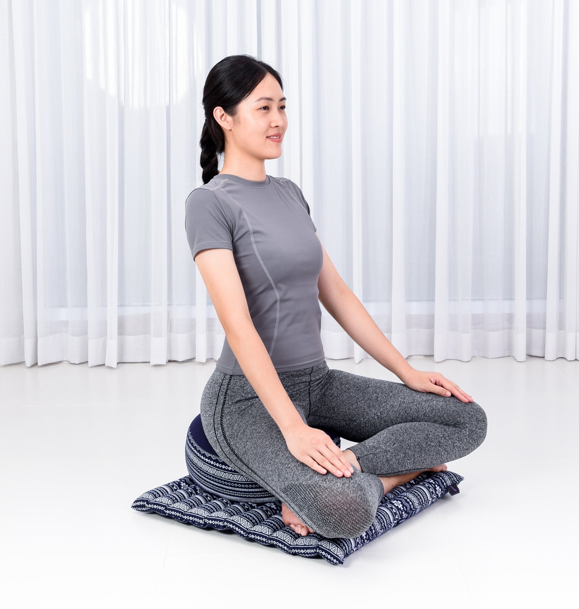 Compact Meditation Cushion Set Made of Kapok – Small Zabuton & Zafu with Cotton Cover, Cbt2 - Dark Blue