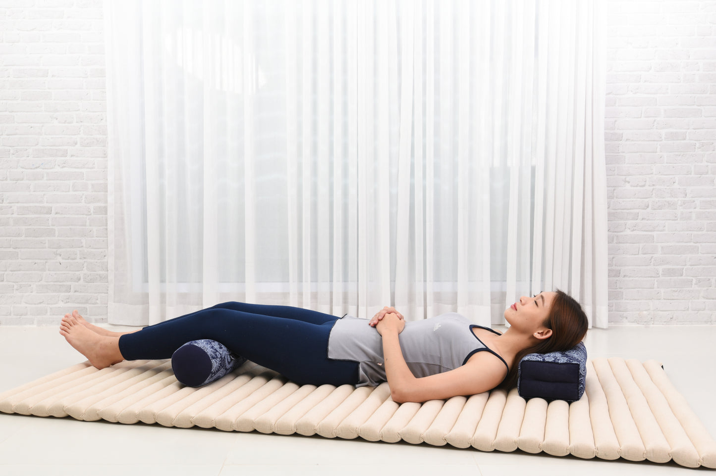 Yoga Roll Cushion – Compact Kapok Bolster & Meditation Pillow with Cotton Cover, Cbt1 - Blue