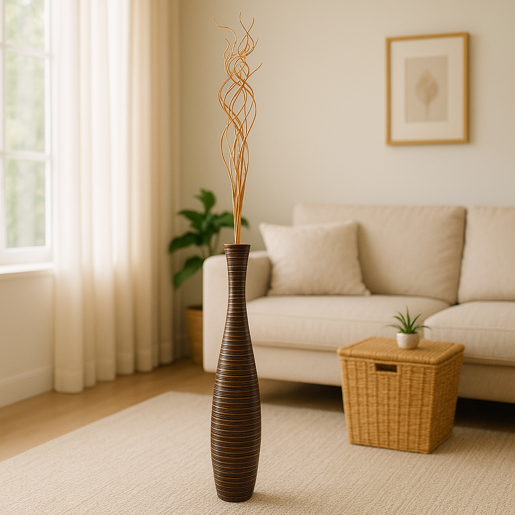 Large Mango Wood Floor Vase – Handcrafted Decorative Highlight from Thailand, brown, 65 cm