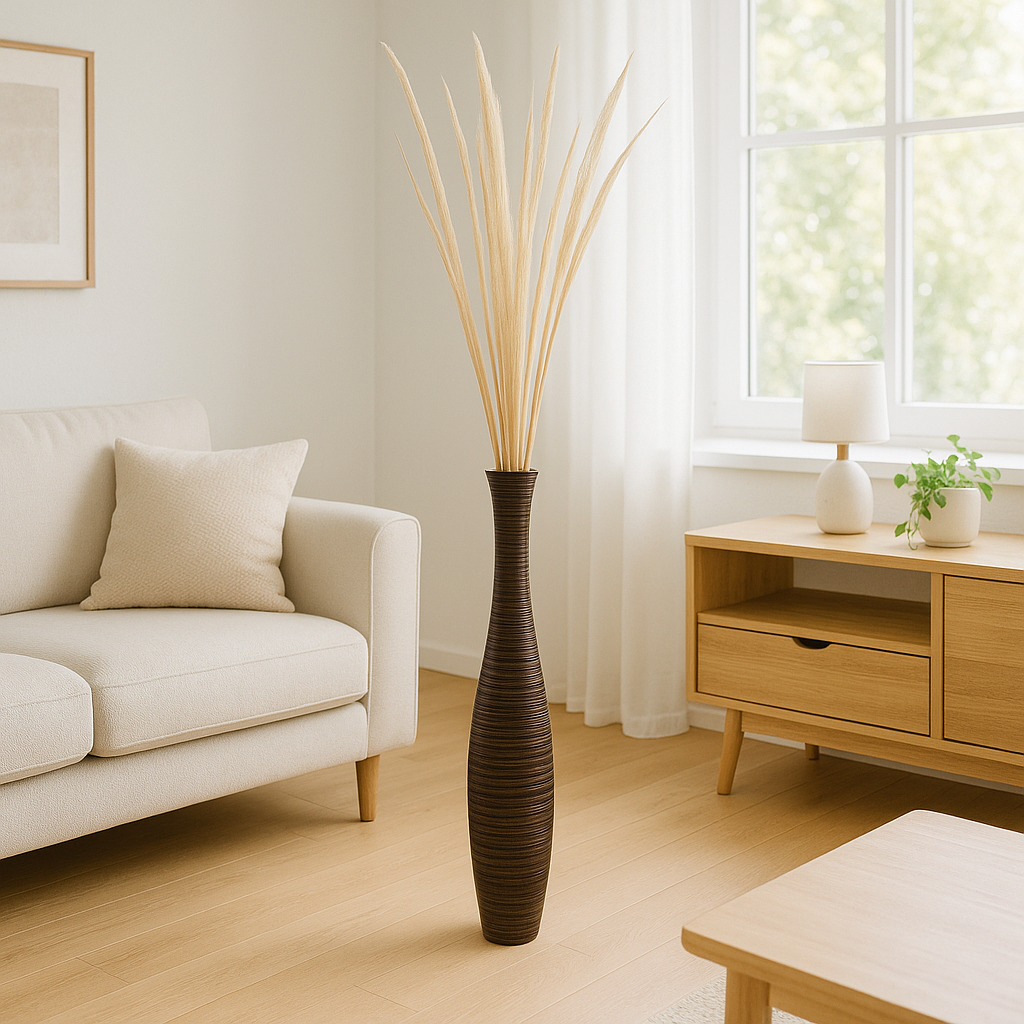 Large Mango Wood Floor Vase – Handcrafted Decorative Highlight from Thailand, 85 cm