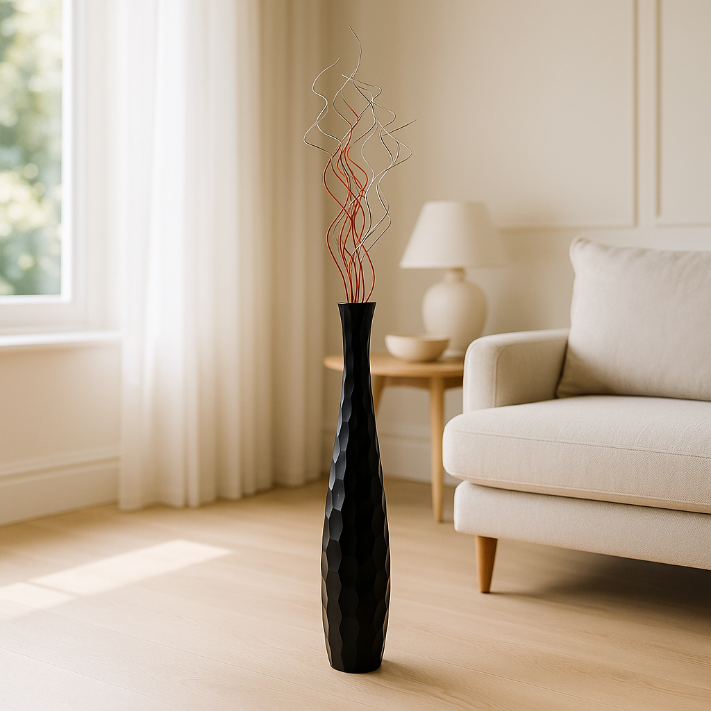 Large Mango Wood Floor Vase – Handcrafted Decorative Highlight from Thailand, black, 65 cm