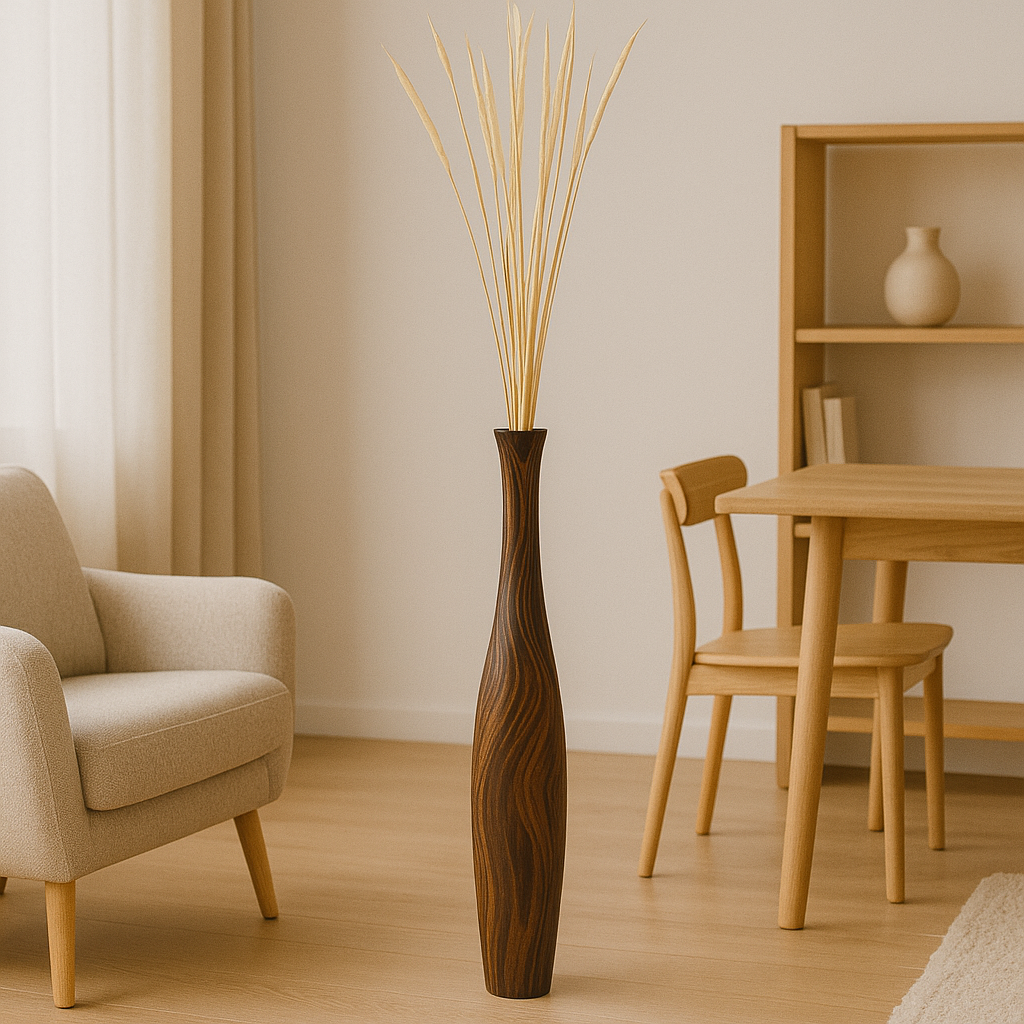 Large Mango Wood Floor Vase – Handcrafted Decorative Highlight from Thailand, 85 cm