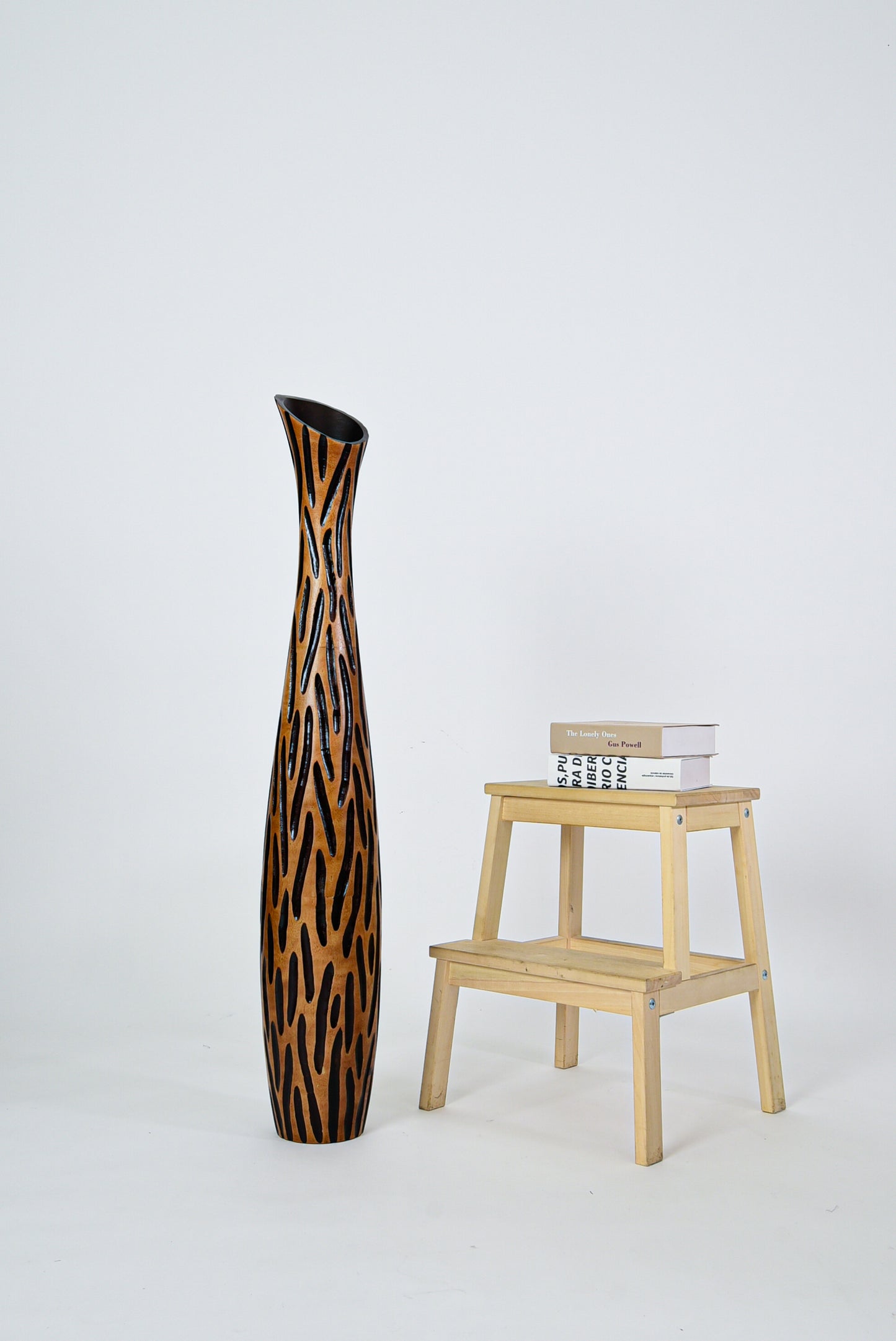 Large Mango Wood Floor Vase – Handcrafted Decorative Highlight from Thailand, brown, black, 105 cm