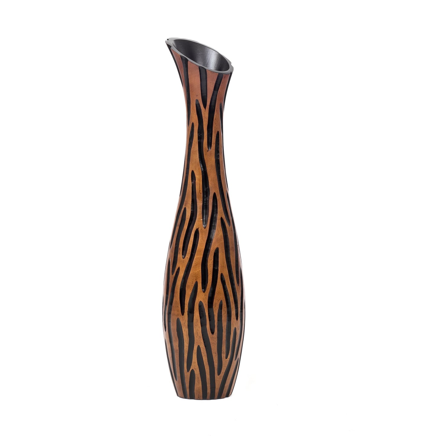Large Mango Wood Floor Vase – Handcrafted Decorative Highlight from Thailand, brown, black, 65 cm